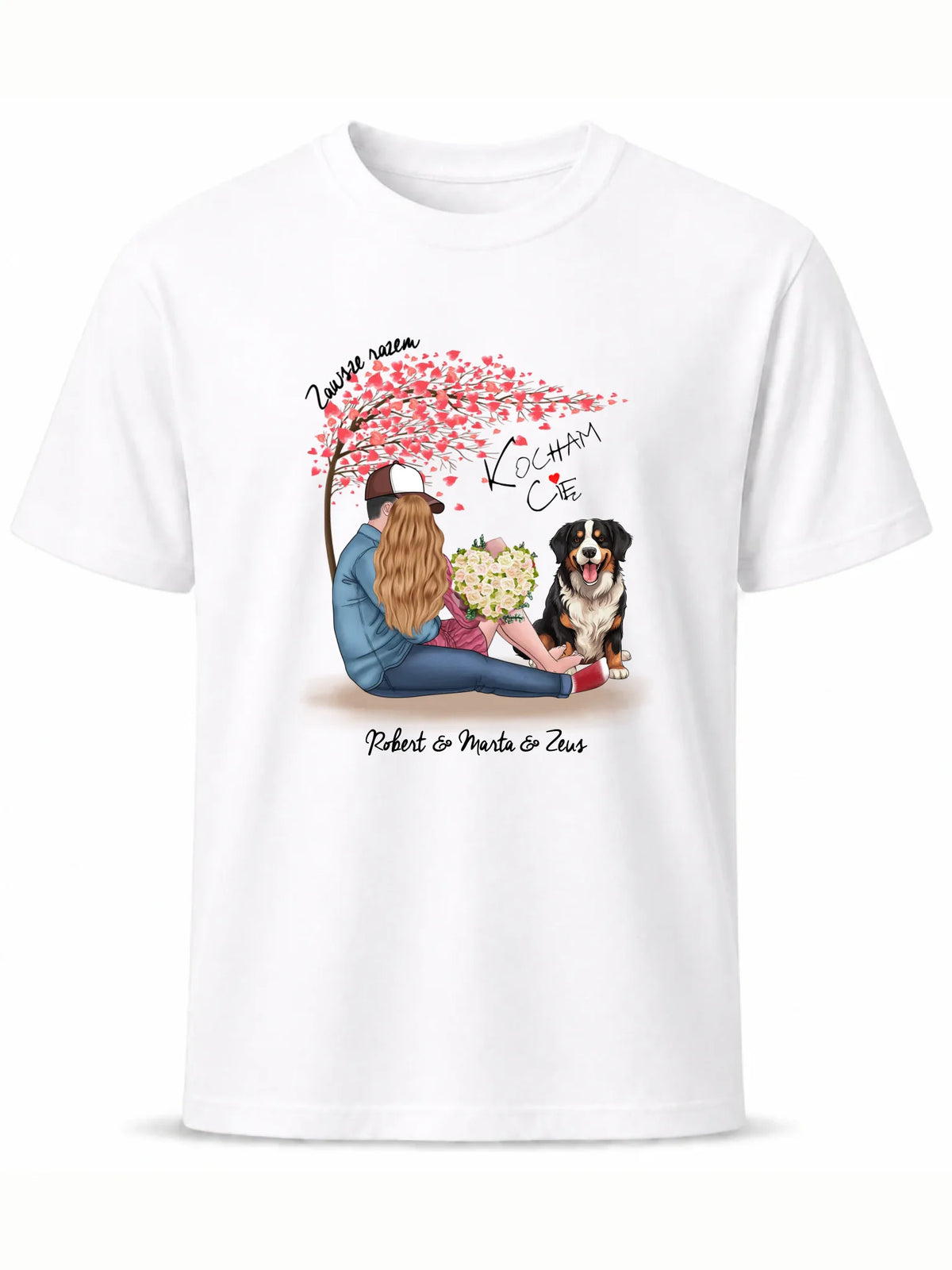 Koszulka męska dla par + Berneńczyk - Zawsze razem - personalizowana W04A