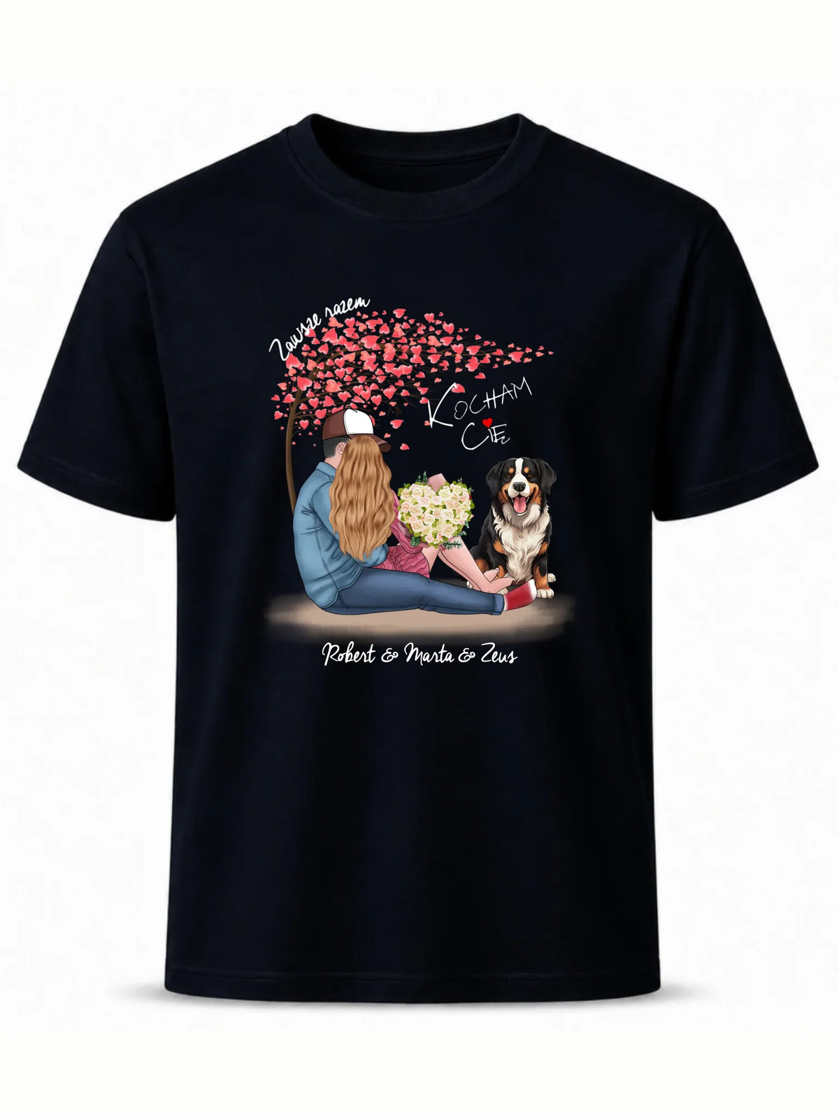 Koszulka męska dla par + Berneńczyk - Zawsze razem - personalizowana W04A