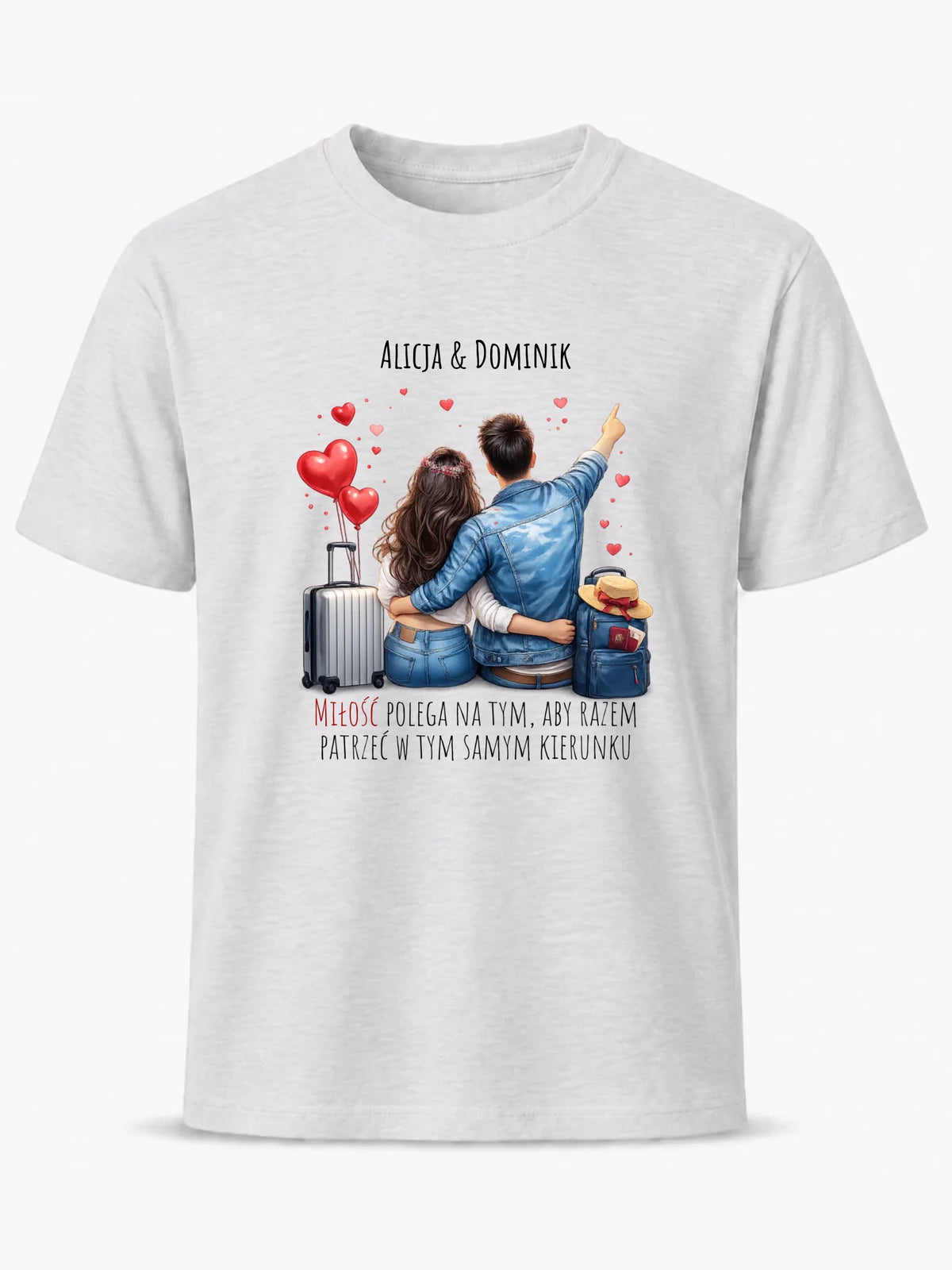 Koszulka męska dla par - Para w podróży miłość - personalizowana W12
