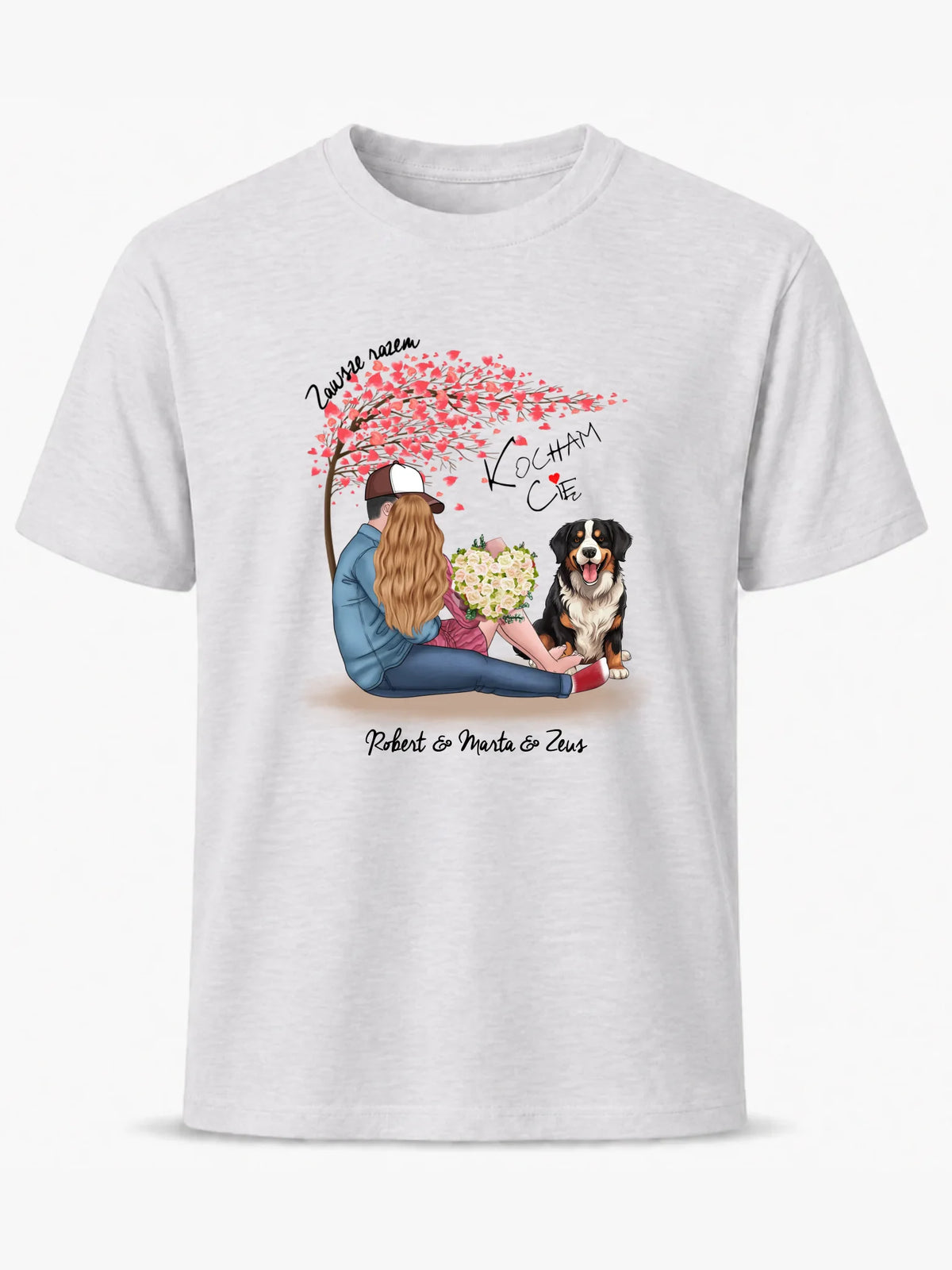 Koszulka męska dla par + Berneńczyk - Zawsze razem - personalizowana W04A