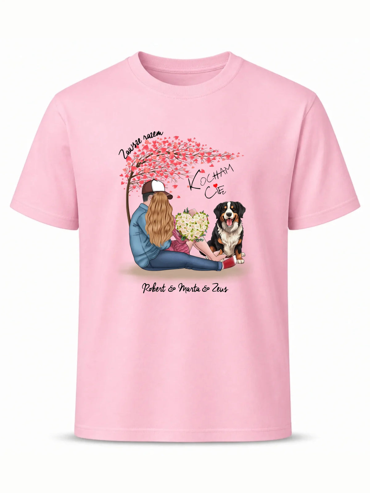 Koszulka męska dla par + Berneńczyk - Zawsze razem - personalizowana W04A