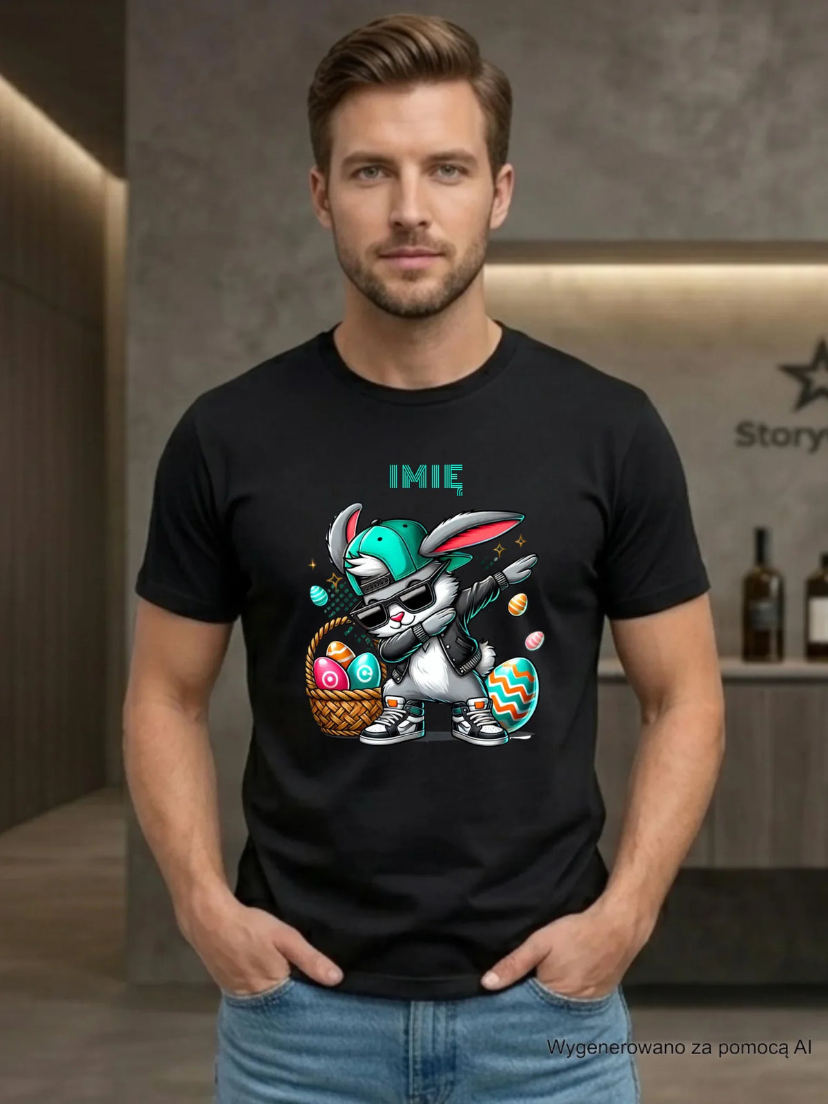 Koszulka męska wielkanocna - Zajączek Dab dance - personalizowana WN09