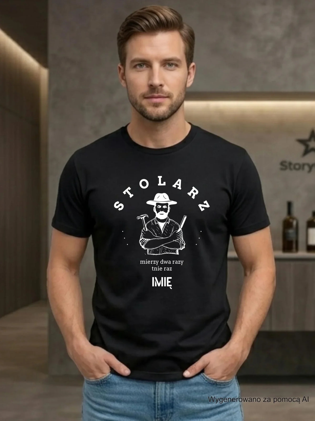 Koszulka męska dla stolarza - Mierzy dwa razy tnie raz - personalizowana ZS02