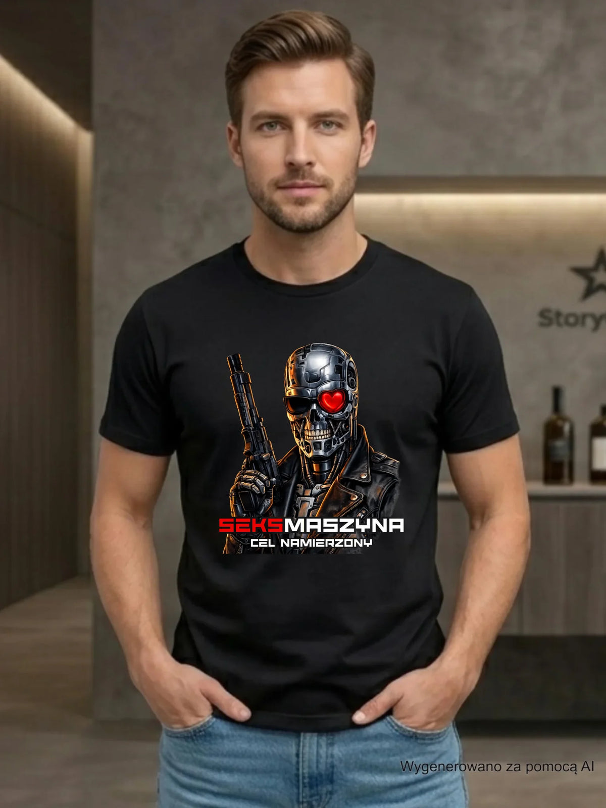 Koszulka męska dla faceta - Cyborg z sercem Seks maszyna DCH32