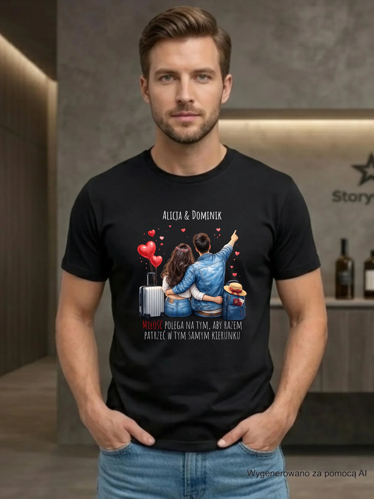 Koszulka męska dla par - Para w podróży miłość - personalizowana W12