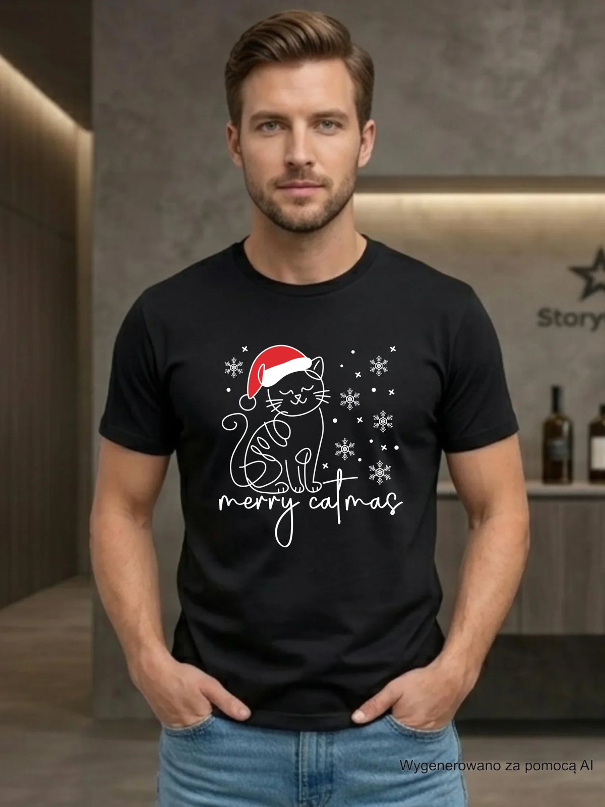 Koszulka męska świąteczna - Kot Merry catmas BN151
