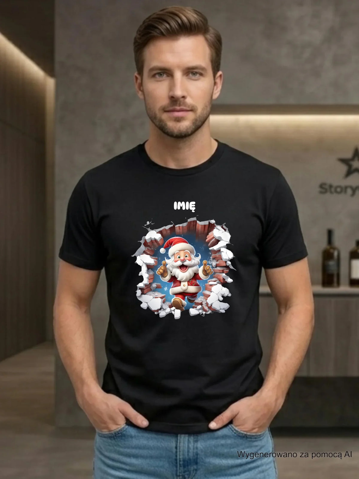 Koszulka męska świąteczna - Mikołaj 3D - personalizowana BN83