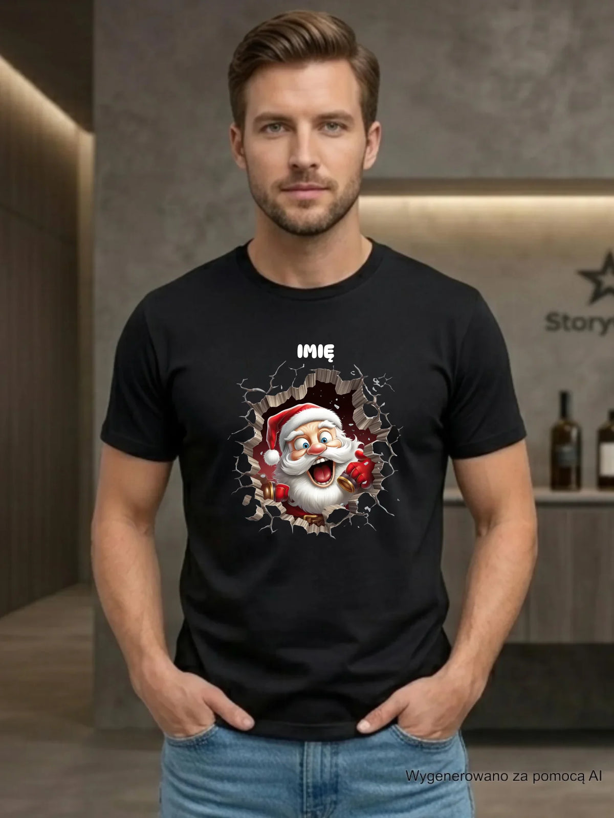 Koszulka męska świąteczna - Mikołaj 3D - personalizowana BN85