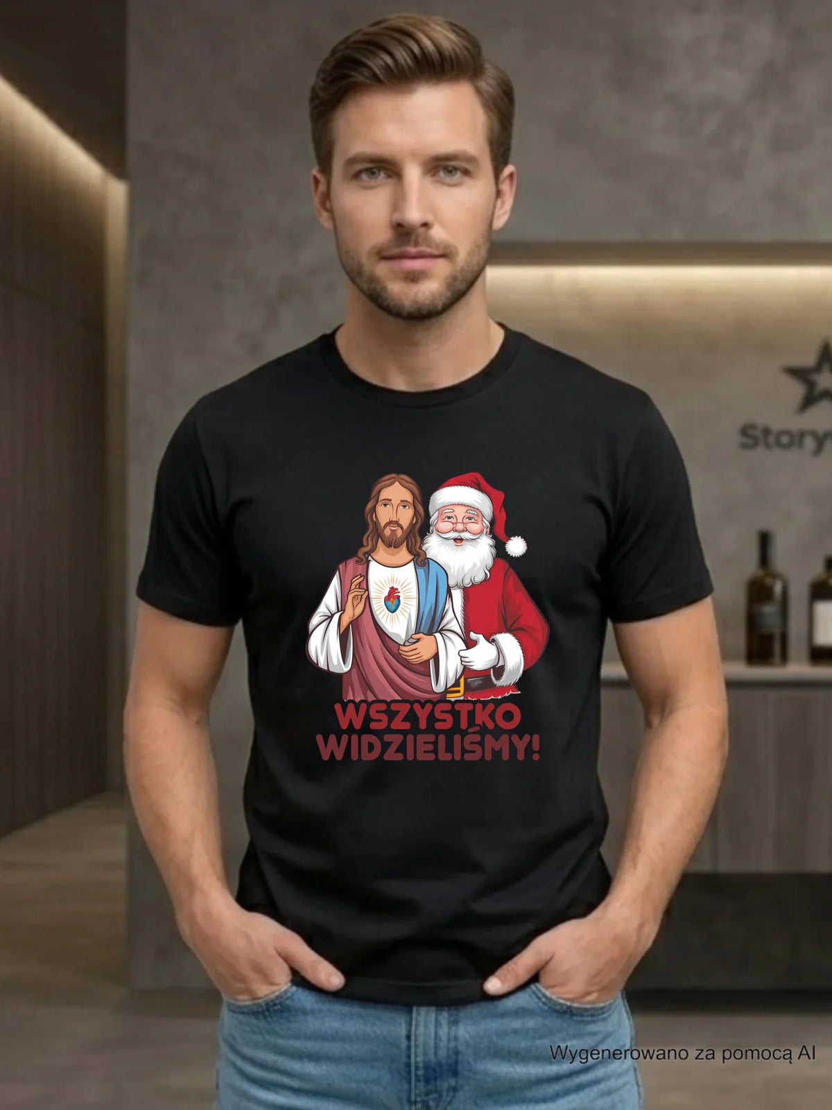 Koszulka męska świąteczna - Jezus i Mikołaj Wszystko widzieliśmy BN89