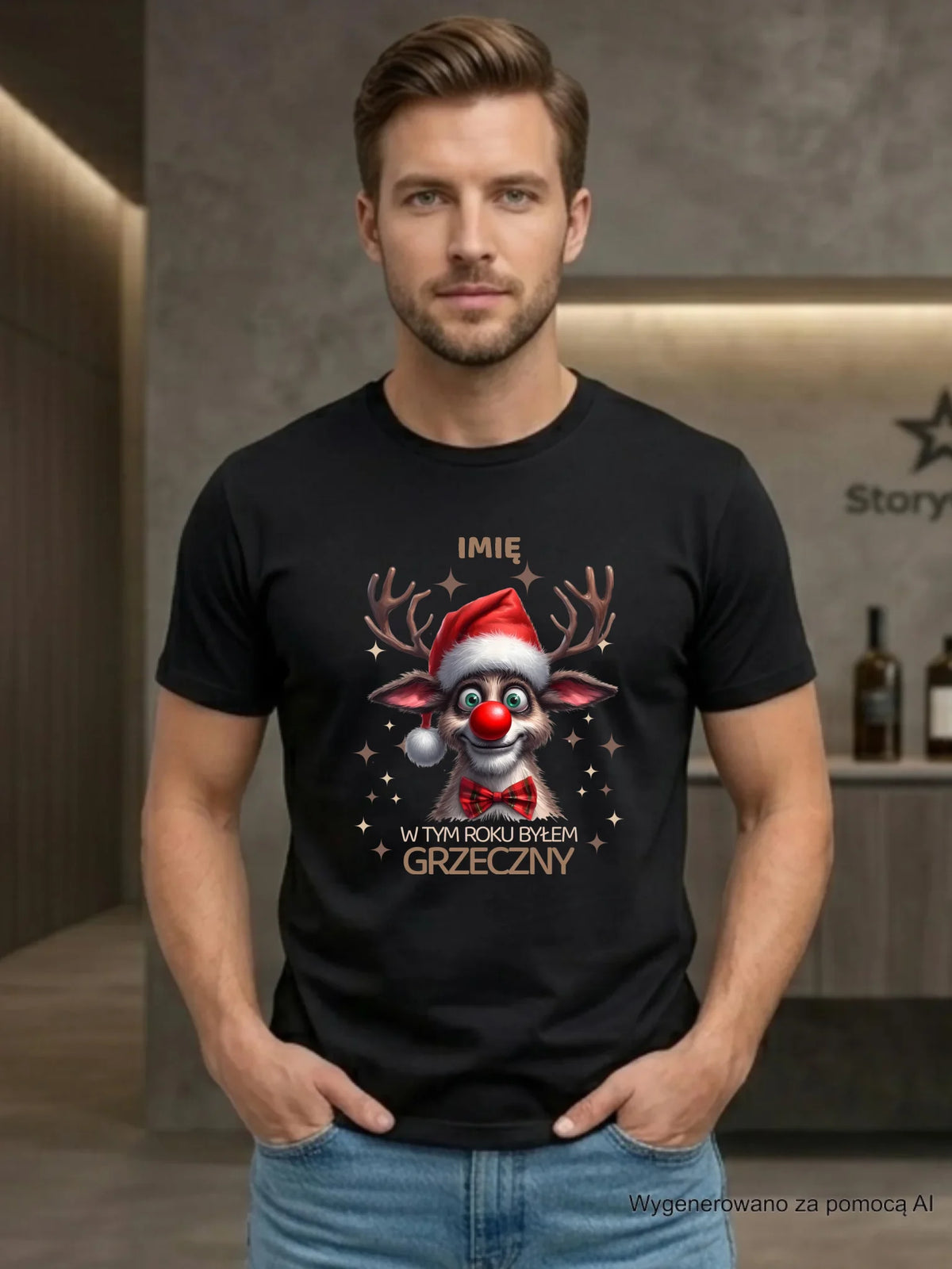 Koszulka męska świąteczna - Renifer W tym roku byłem grzeczny - personalizowana BN96
