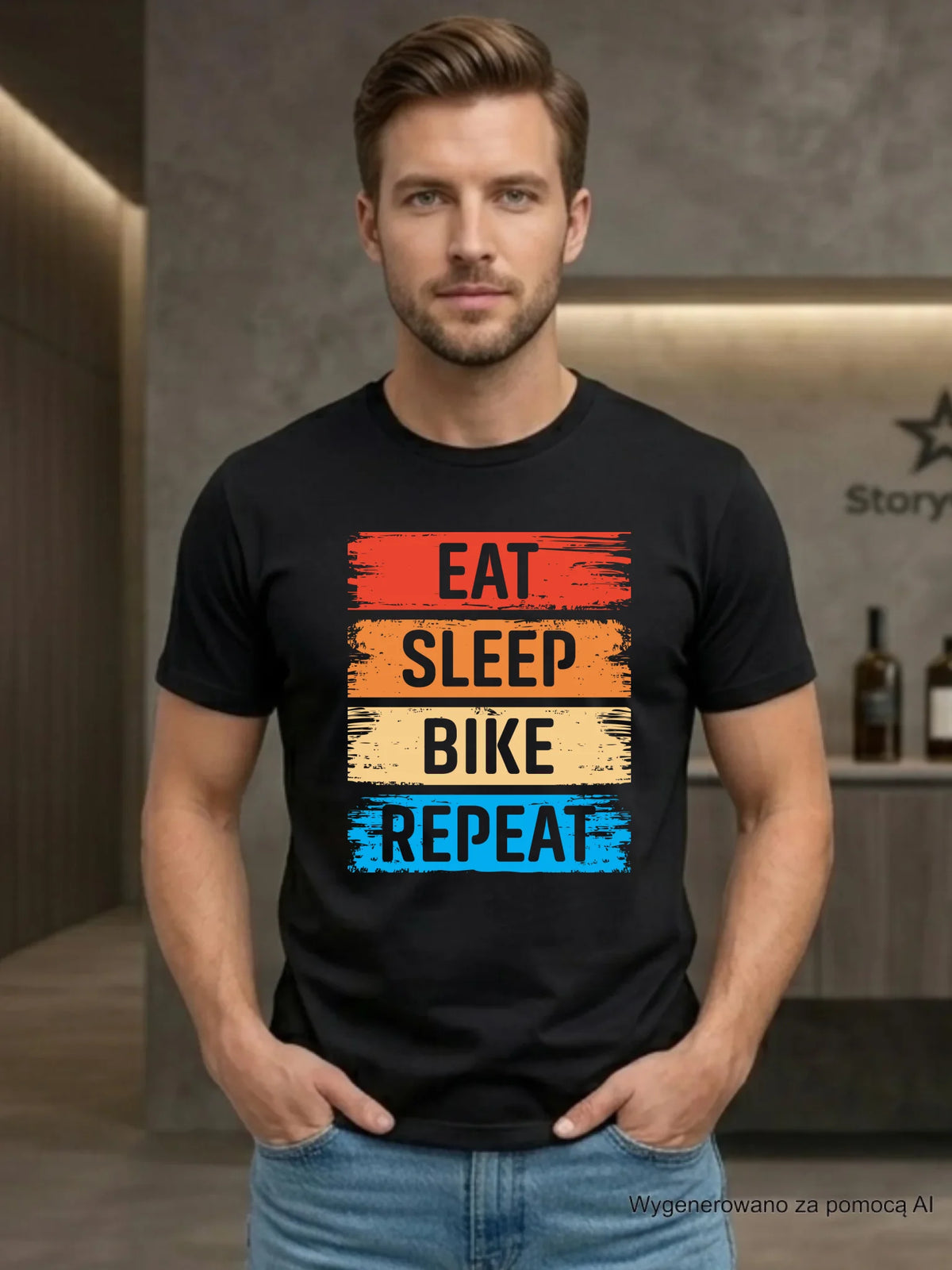 Koszulka męska na rower - Eat sleep bike repeat HR03