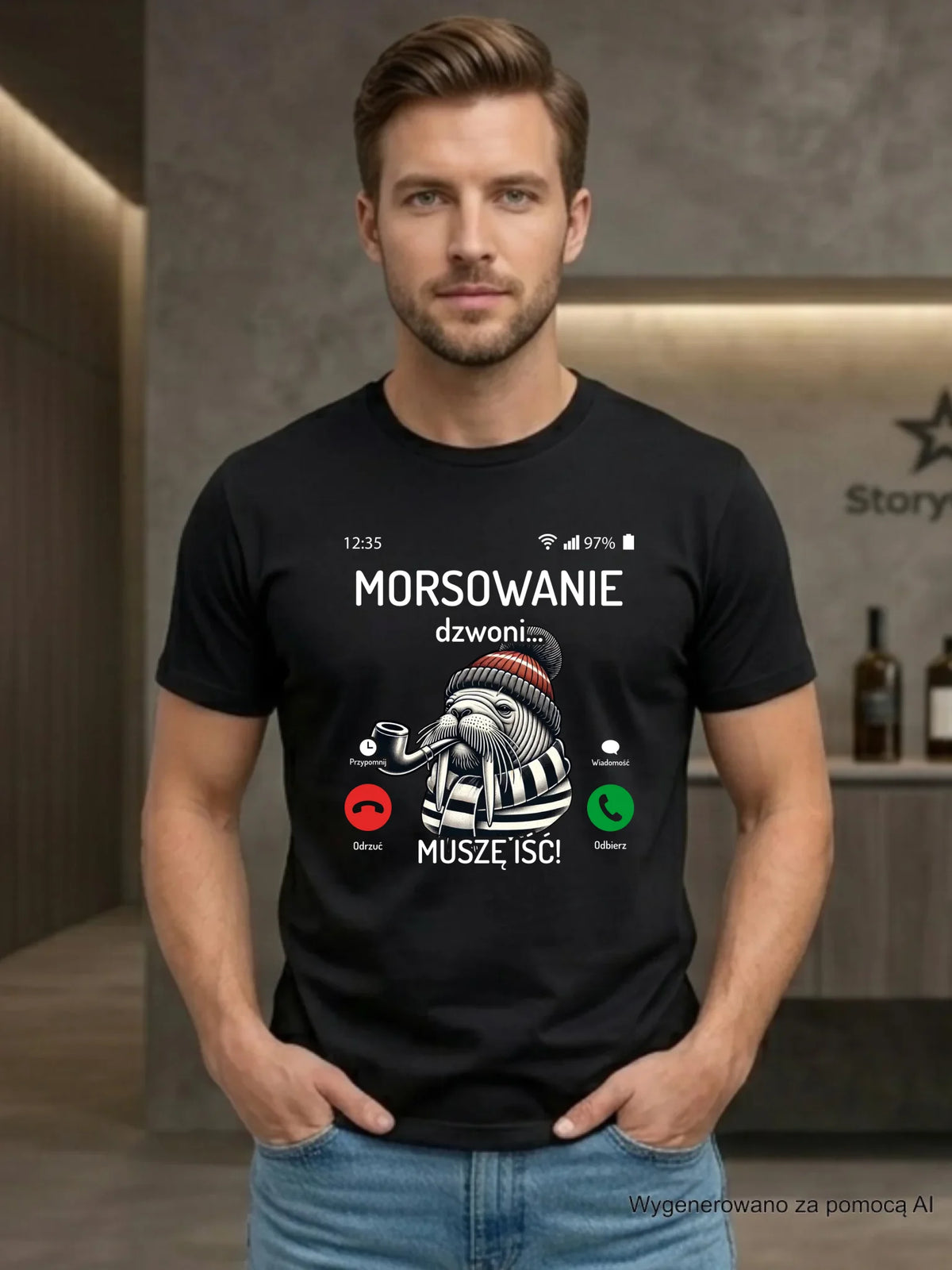 Koszulka męska - prezent dla morsa - Morsowanie dzwoni muszę iść - Mors HM19
