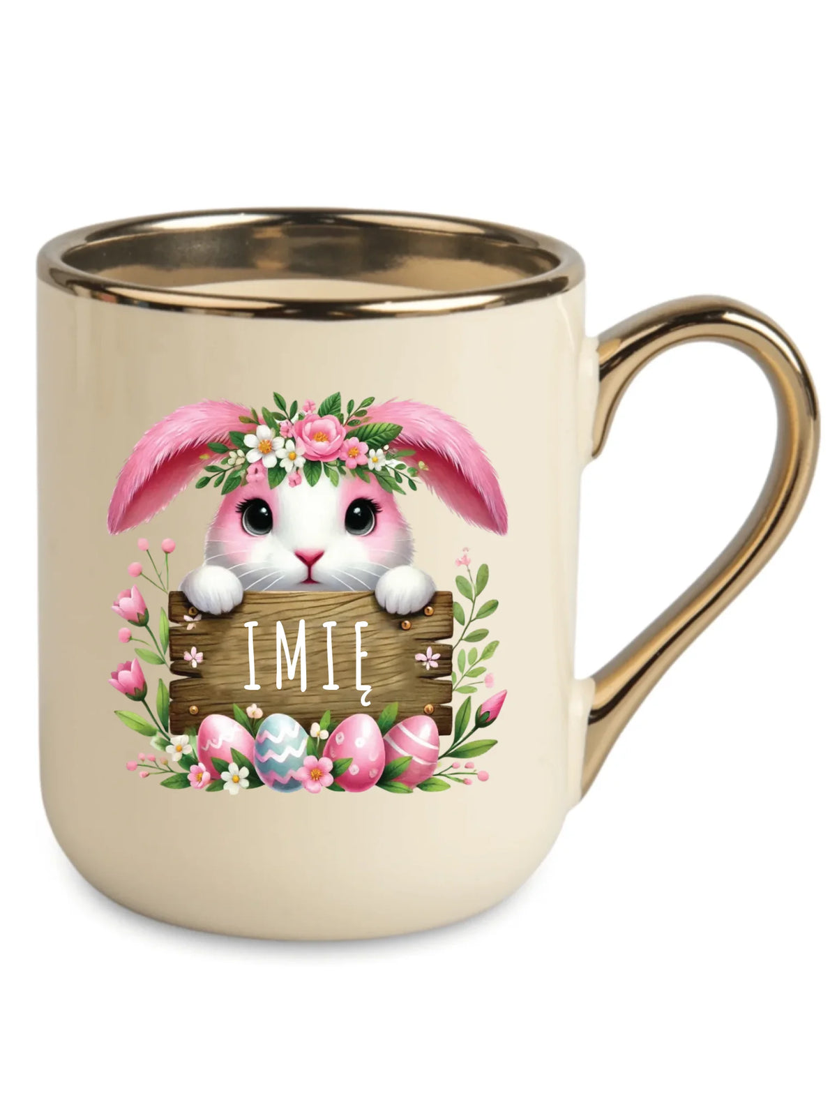 Kubek elegant na Wielkanoc - Różowy Zajączek - Prezent personalizowany WN07