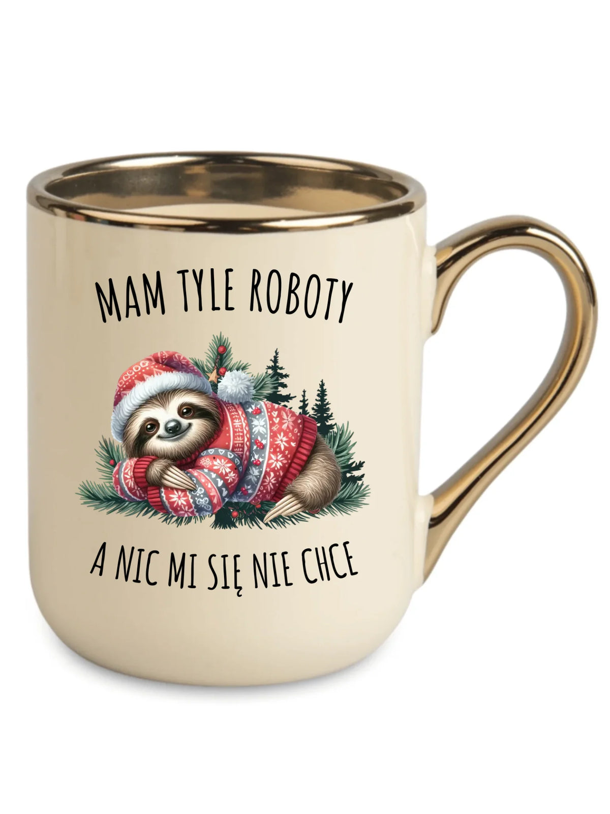Kubek elegant świąteczny - Leniwiec Mam tyle roboty, a nic mi się nie chce BN18