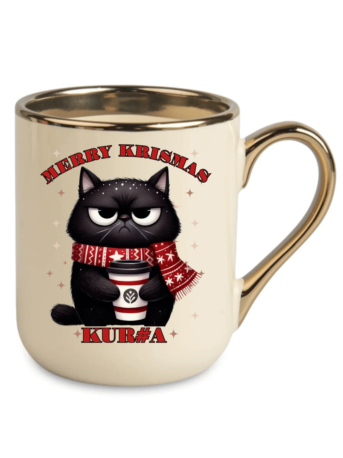 Kubek elegant świąteczny - Zburczany kot Merry Krismas kur#a - bez cenzury BN34