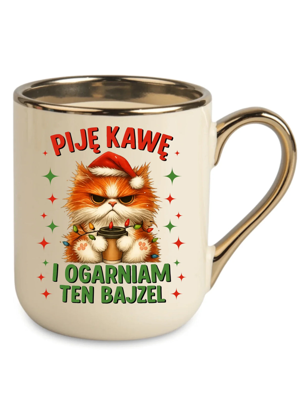 Kubek elegant świąteczny - Kot Piję kawę i ogarniam ten bajzel BN39