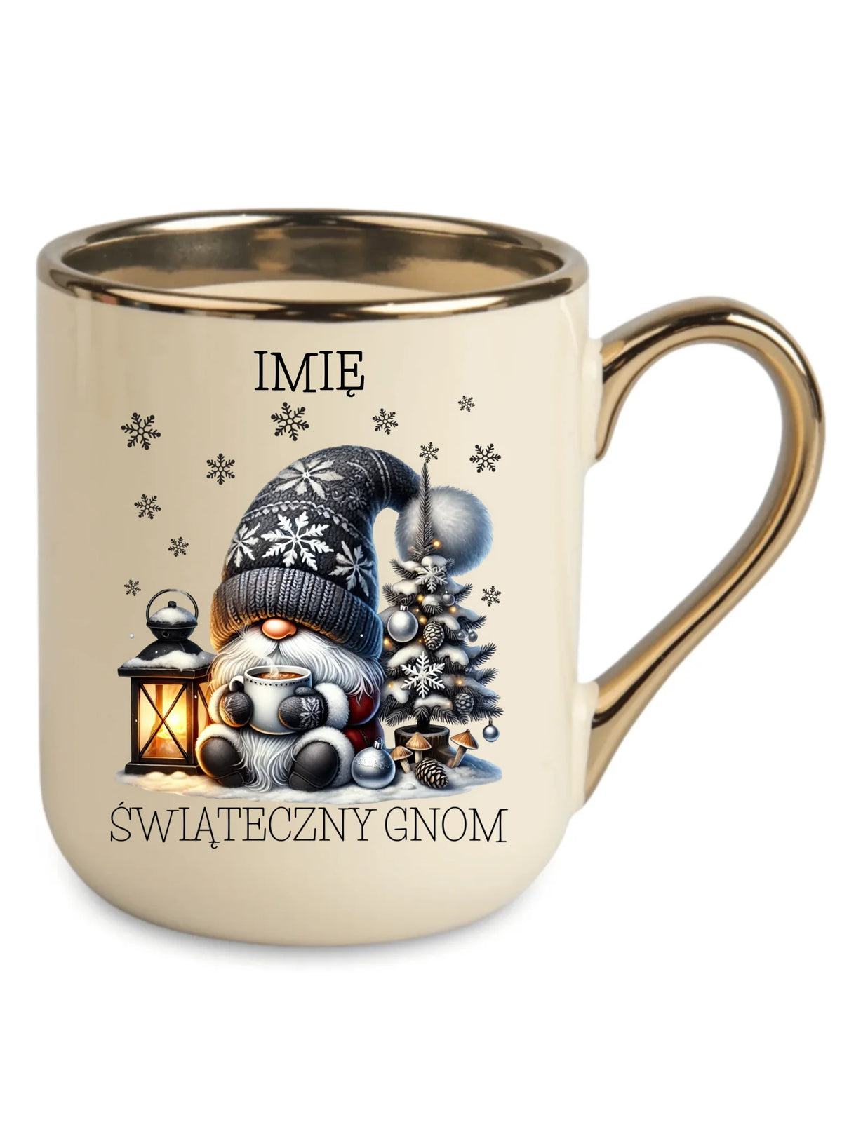 Kubek elegant świąteczny - Gnom z czekoladą - personalizowany BN41