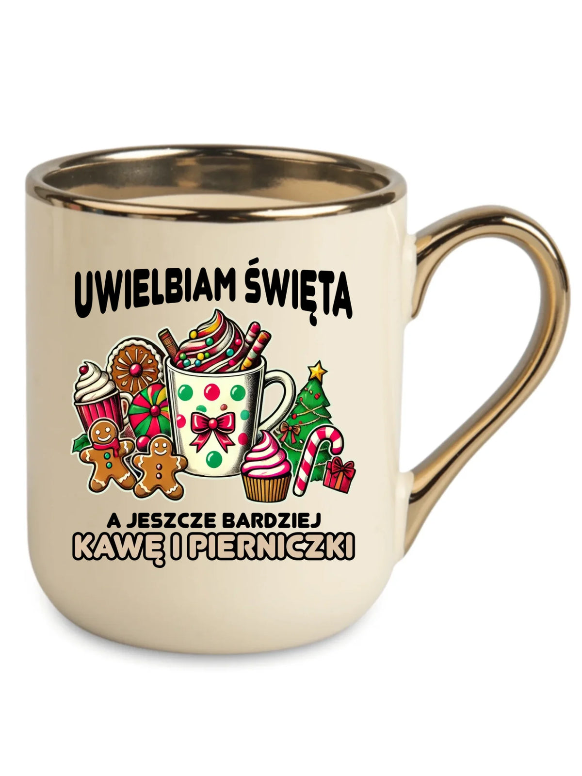 Kubek elegant świąteczny - Uwielbiam święta kawę i pierniczki BN47