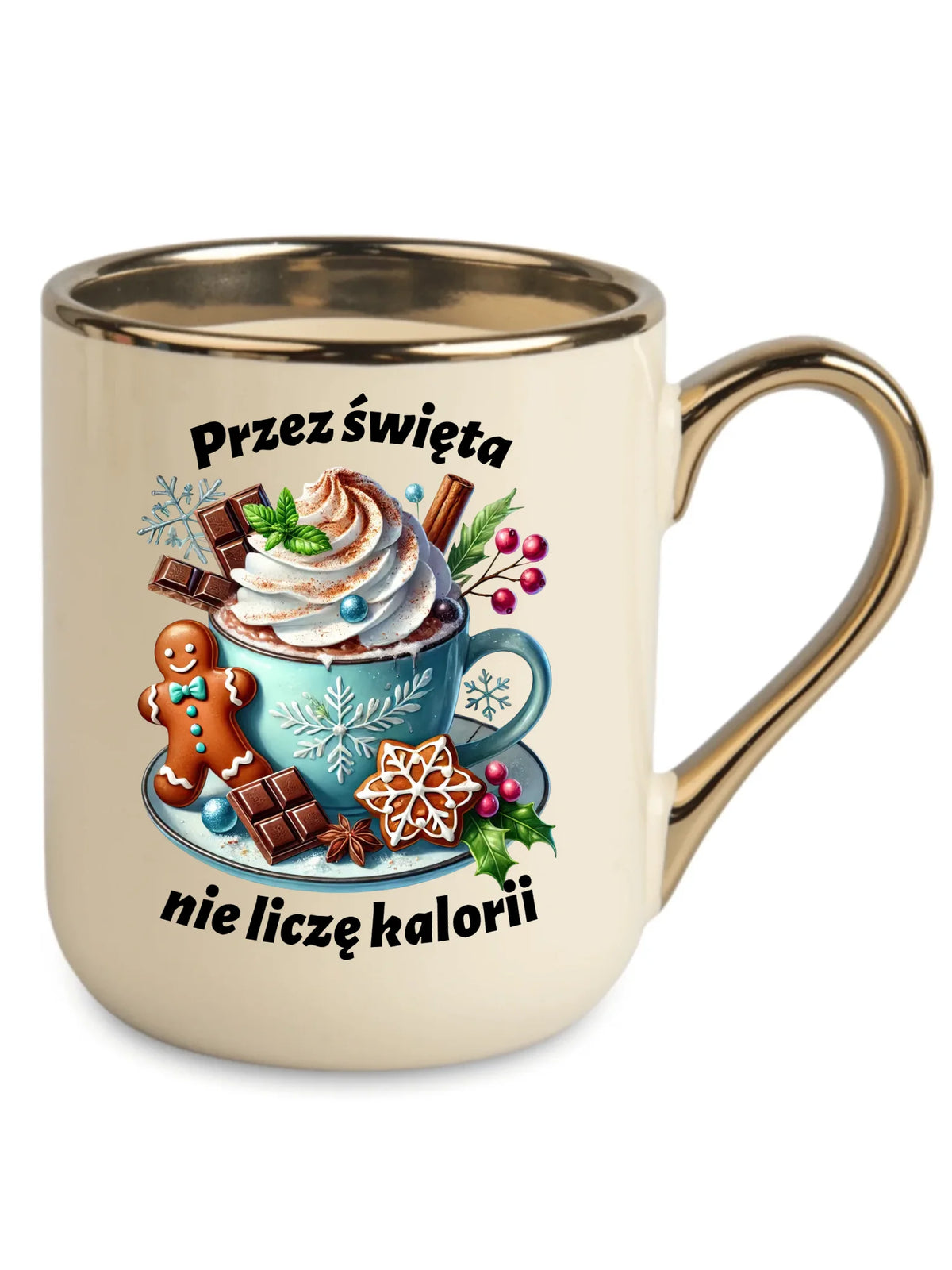 Kubek elegant świąteczny - Przez święta nie liczę kalorii BN31
