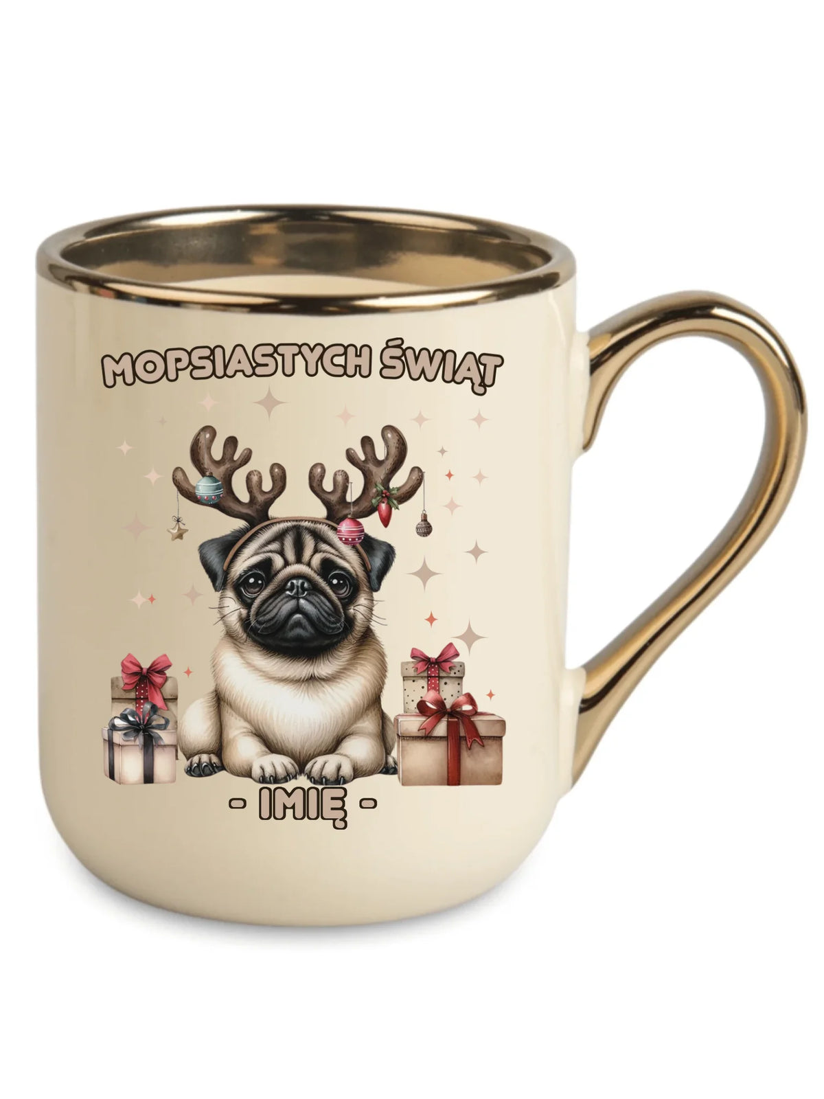 Kubek elegant świąteczny - Mops Mopsiastych świąt - personalizowany BN91
