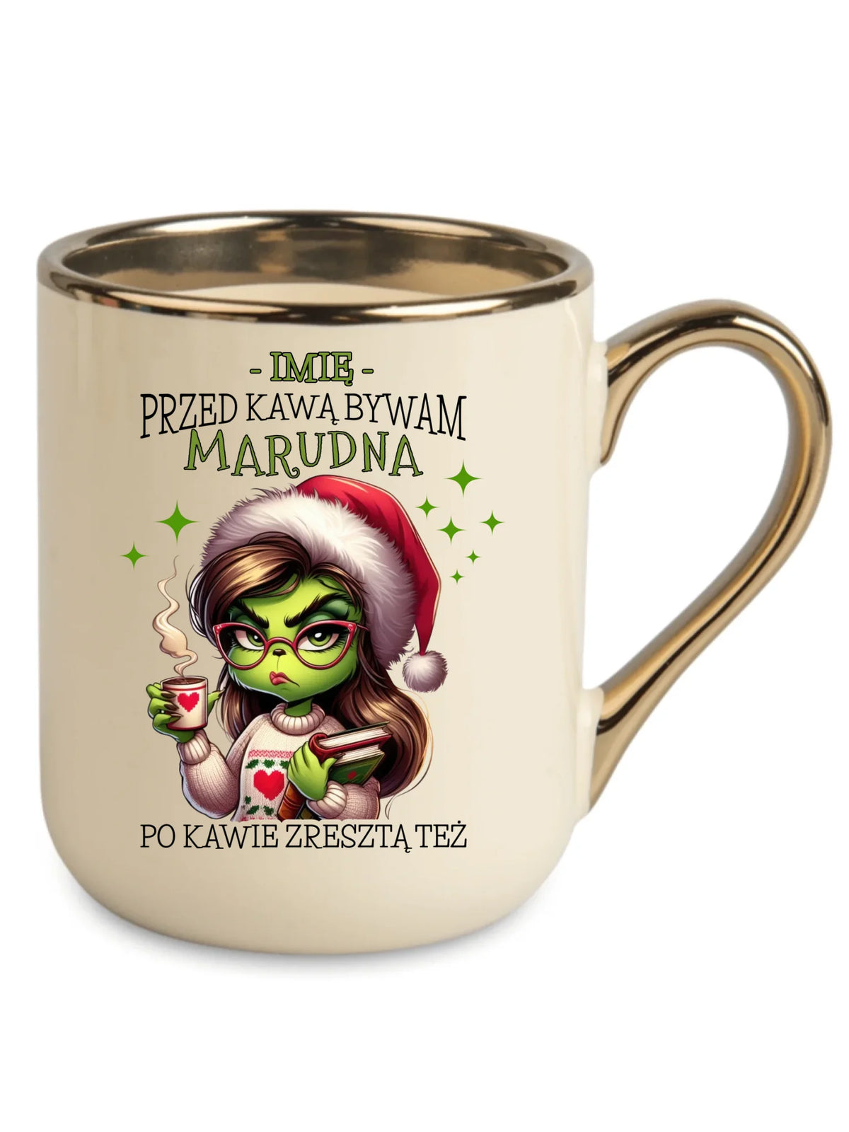 Kubek elegant świąteczny - Grinch - Przed kawą bywam marudna - personalizowany BN116