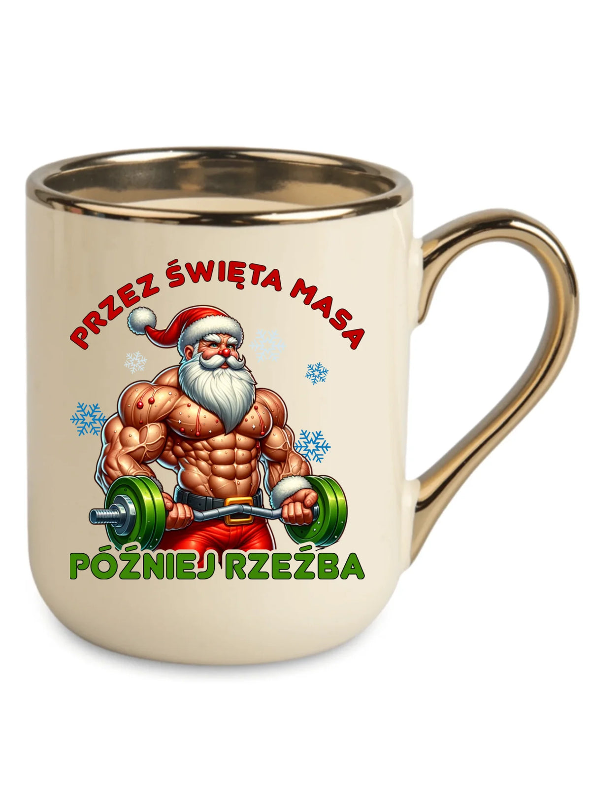 Kubek elegant świąteczny - Mikołaj na siłowni - Przez święta masa, później rzeźba BN139