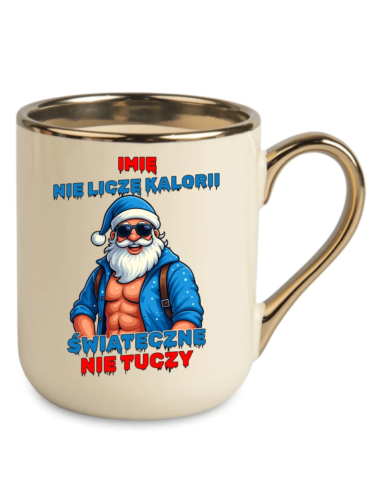 Kubek elegant świąteczny z Mikołajem - Świąteczne nie tuczy - personalizowany BN118