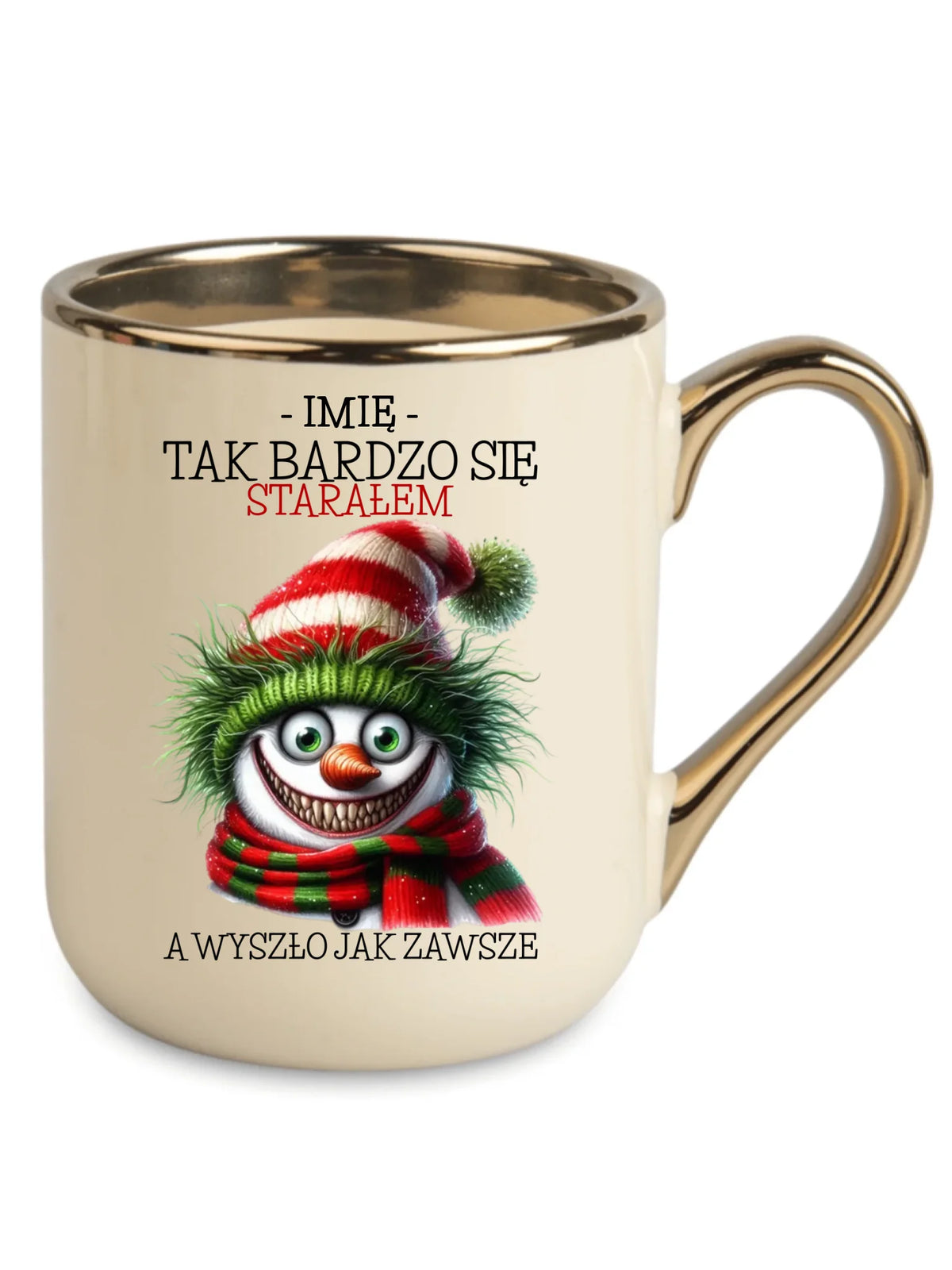 Kubek elegant świąteczny z bałwanem - Tak bardzo się starałem - personalizowany BN120