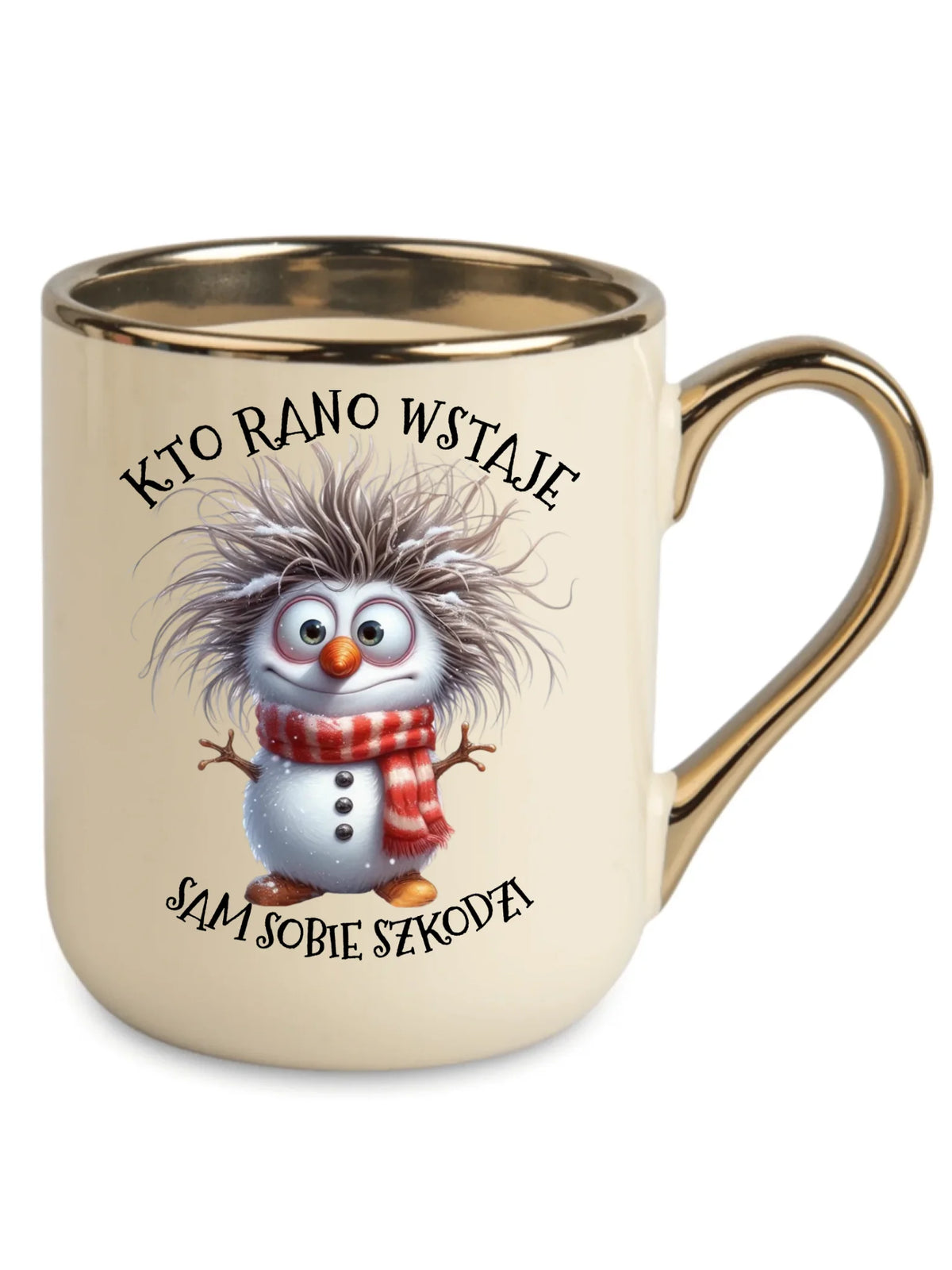 Kubek elegant świąteczny - Bałwanek - Kto rano wstaje sam sobie szkodzi BN133