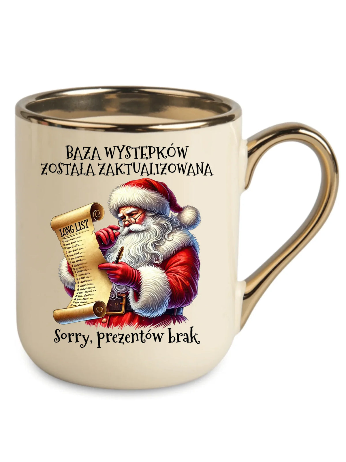 Kubek elegant świąteczny z Mikołajem - Prezentów brak BN07