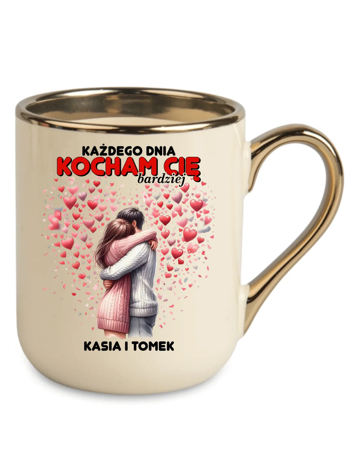 Kubek elegant dla par - Każdego dnia kocham Cię bardziej - personalizowany W09