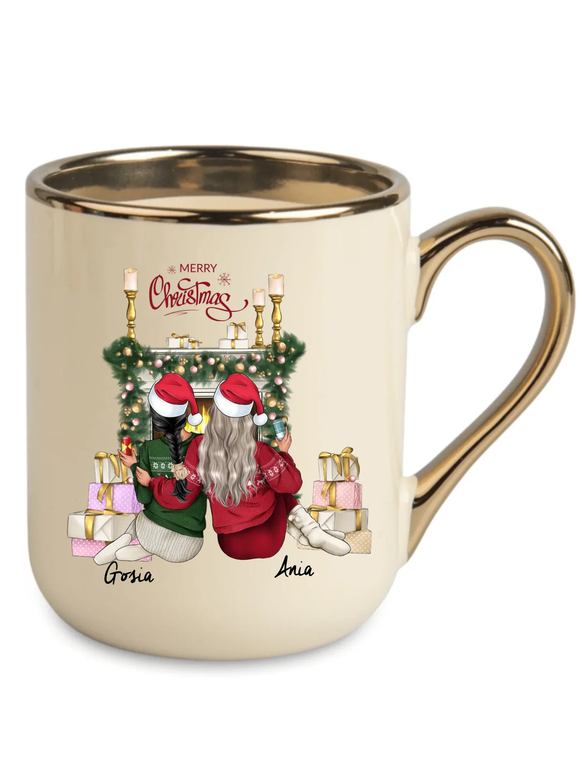 Kubek elegant świąteczny - prezent dla przyjaciółki - personalizowane postacie 2-4 osoby PR04