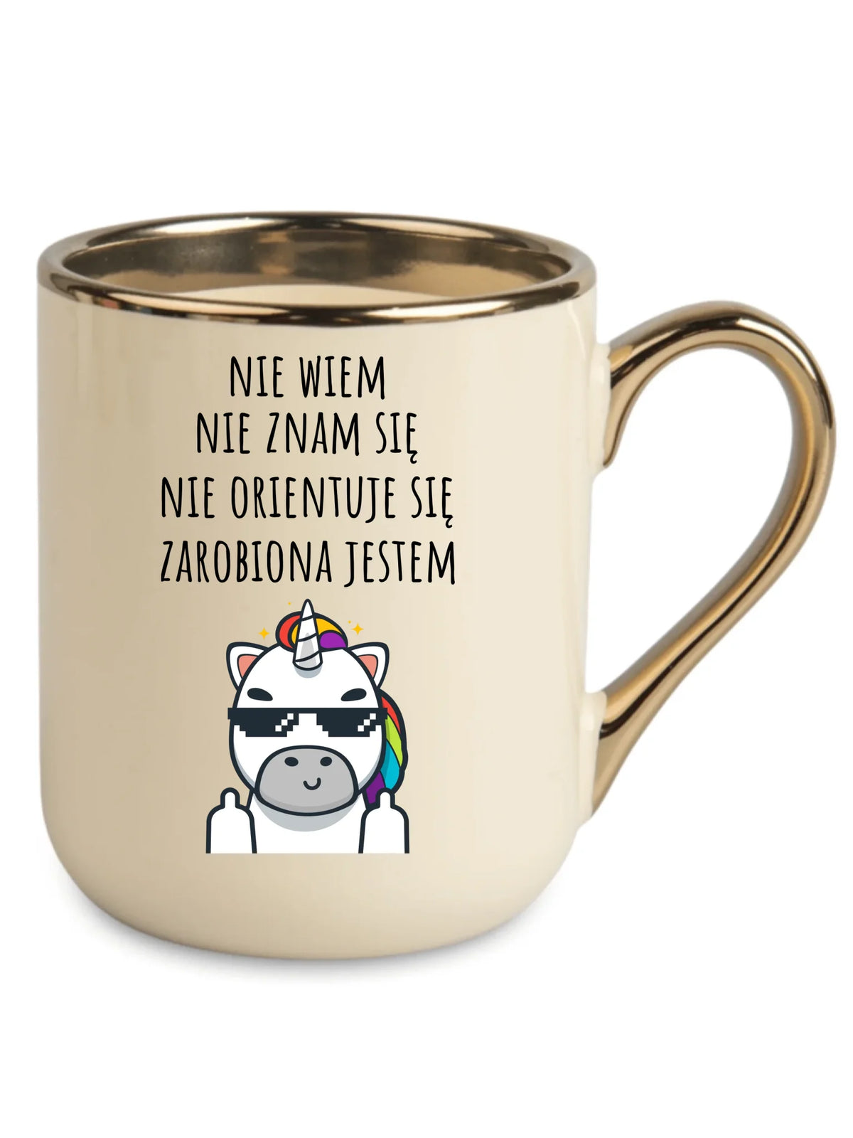 Śmieszny kubek elegant z napisem - Nie wiem, nie znam się, zarobiona jestem DZ05
