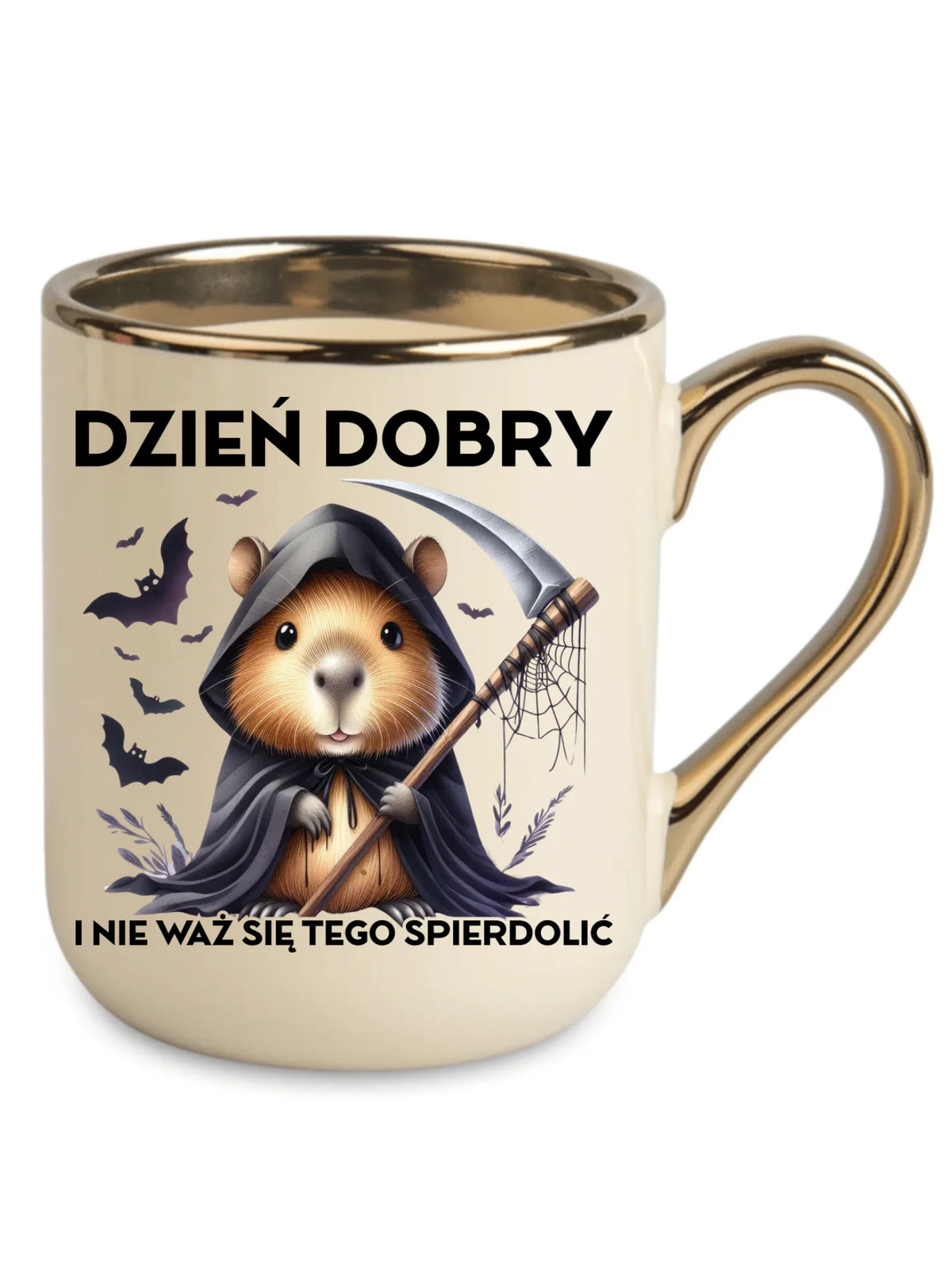 Kubek elegant halloweenowy - Kapibara Żniwiarz - Dzień dobry - bez cenzury HL20
