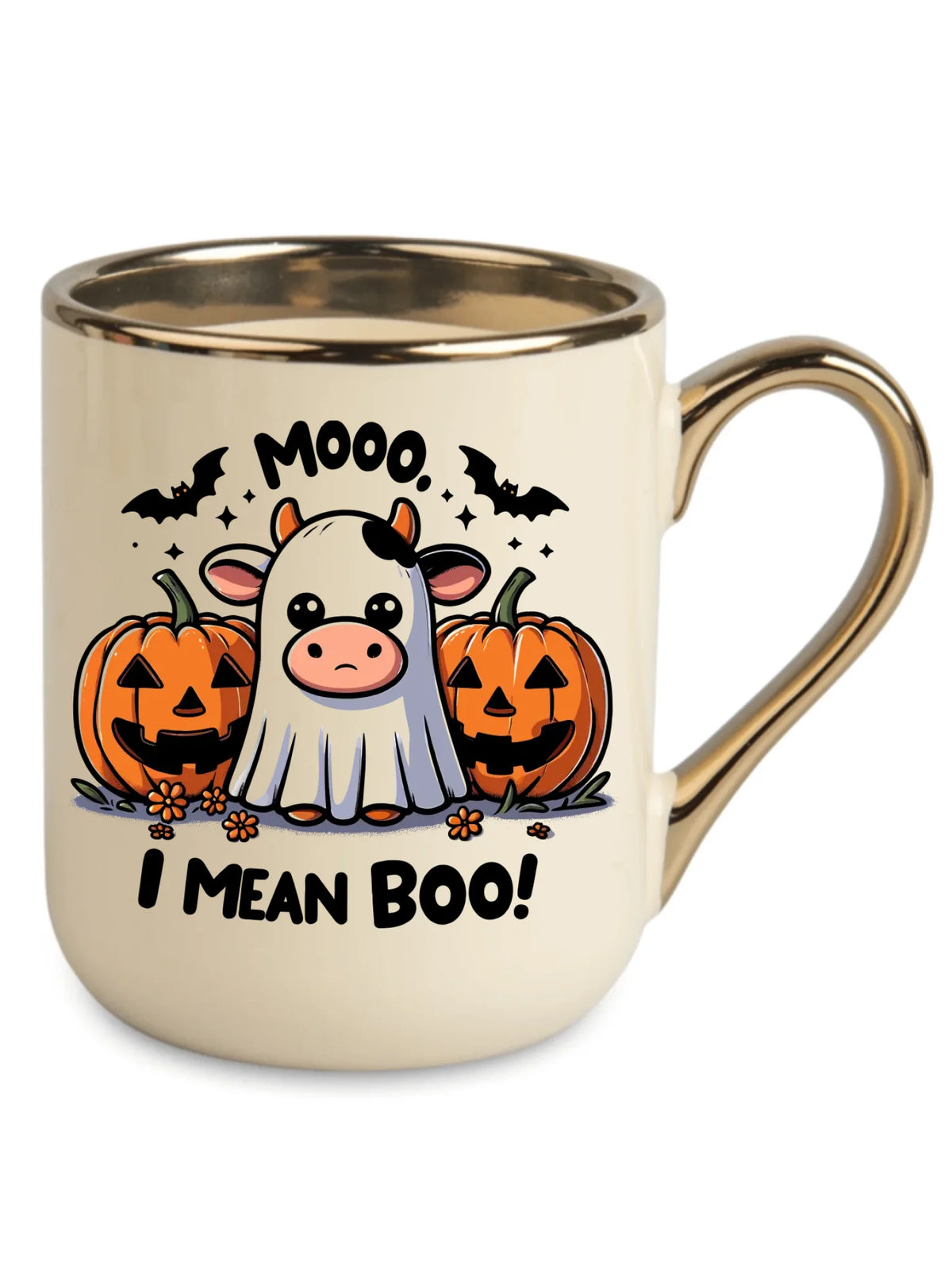 Kubek elegant na Halloween - Mooo I mean Boo! - z dynią i duchem HL14