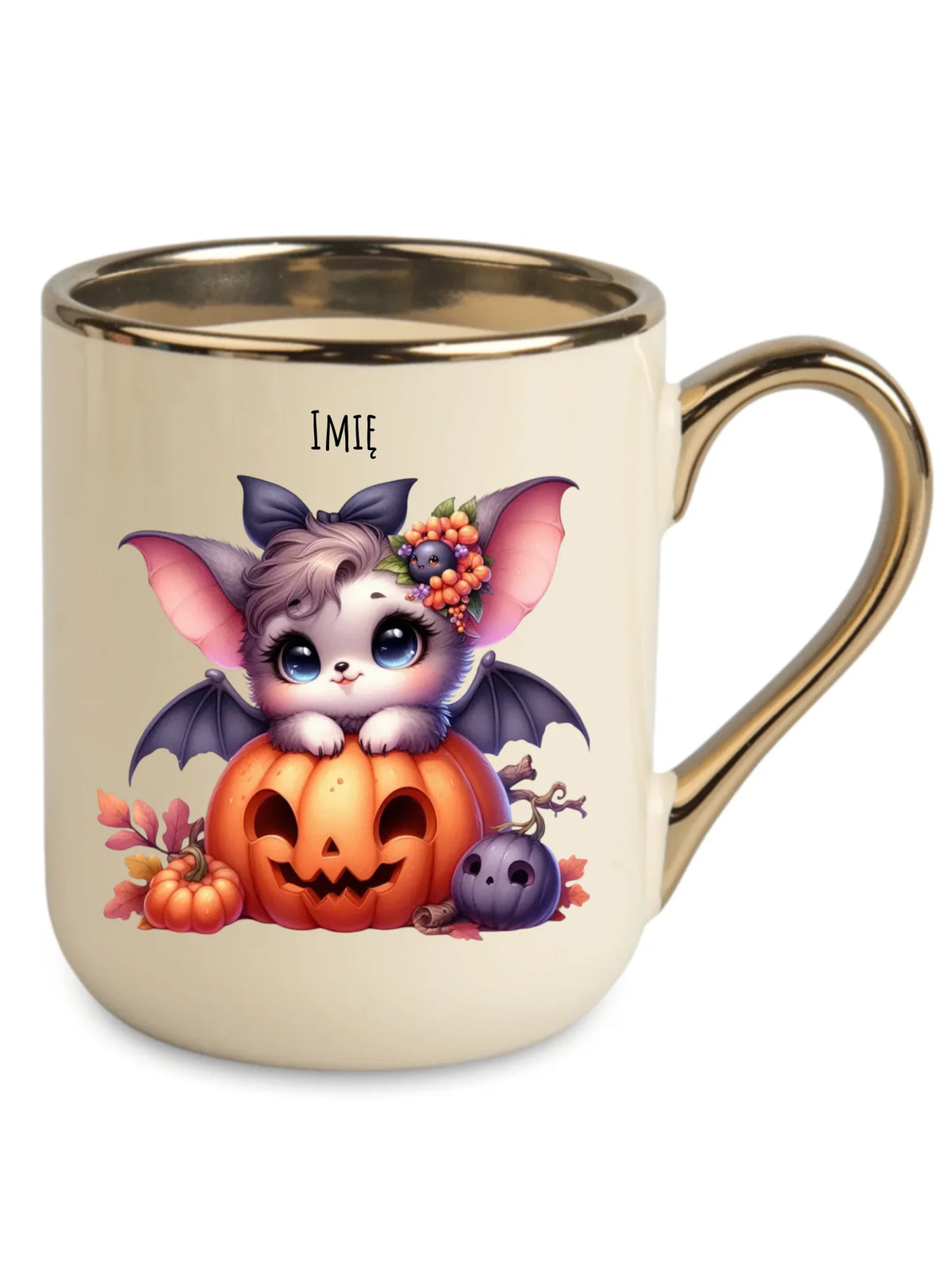 Kubek elegant halloweenowy - Uroczy nietoperz z dynią - personalizowany HL08