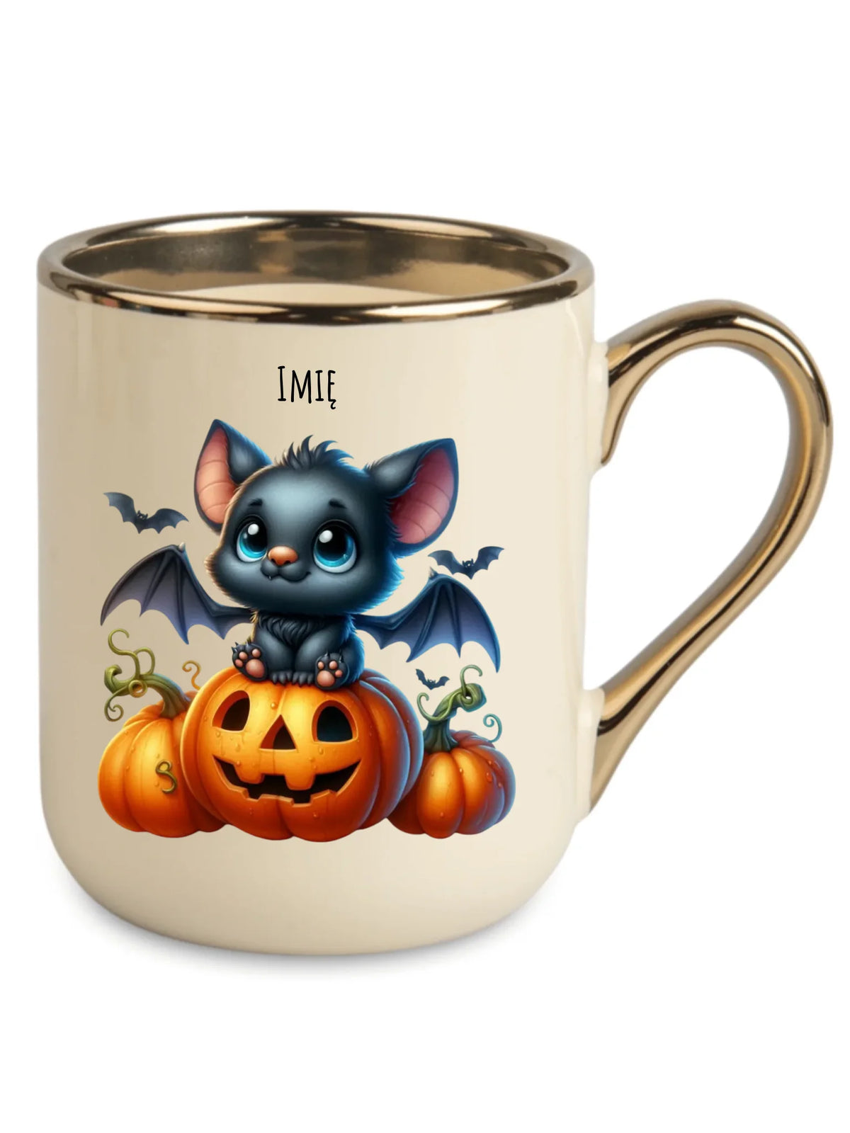 Kubek elegant na halloween - Słodki nietoperz z dynią - personalizowany HL09