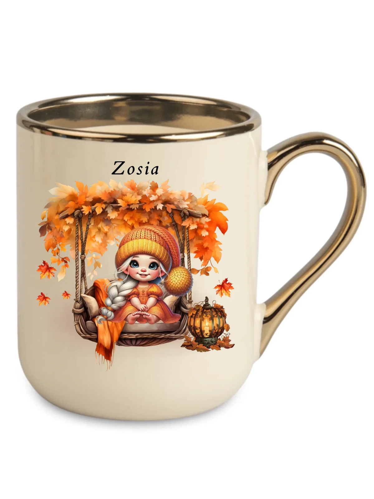 Kubek elegant jesieniara - Dziewczynka z liśćmi - personalizowany JS17