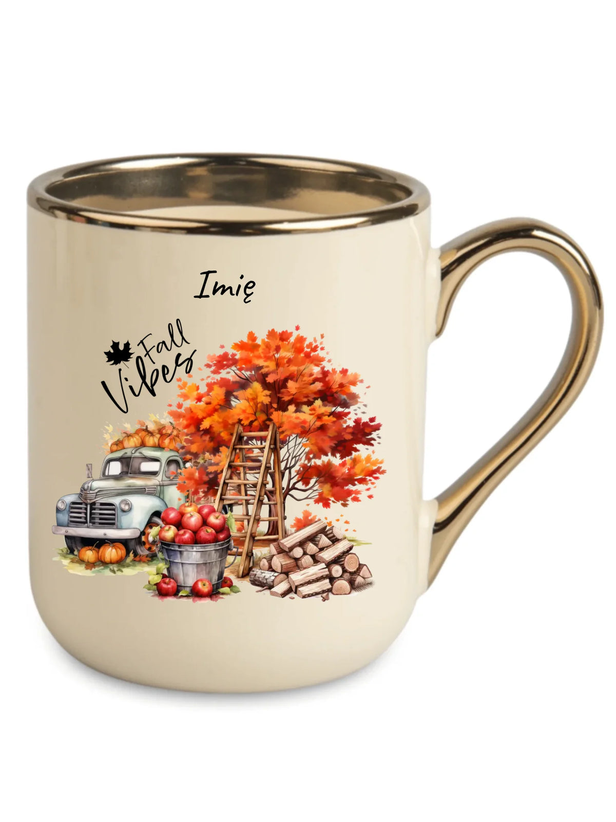 Kubek elegant jesienny – Vintage auto dynie i jabłka – personalizowany JS07