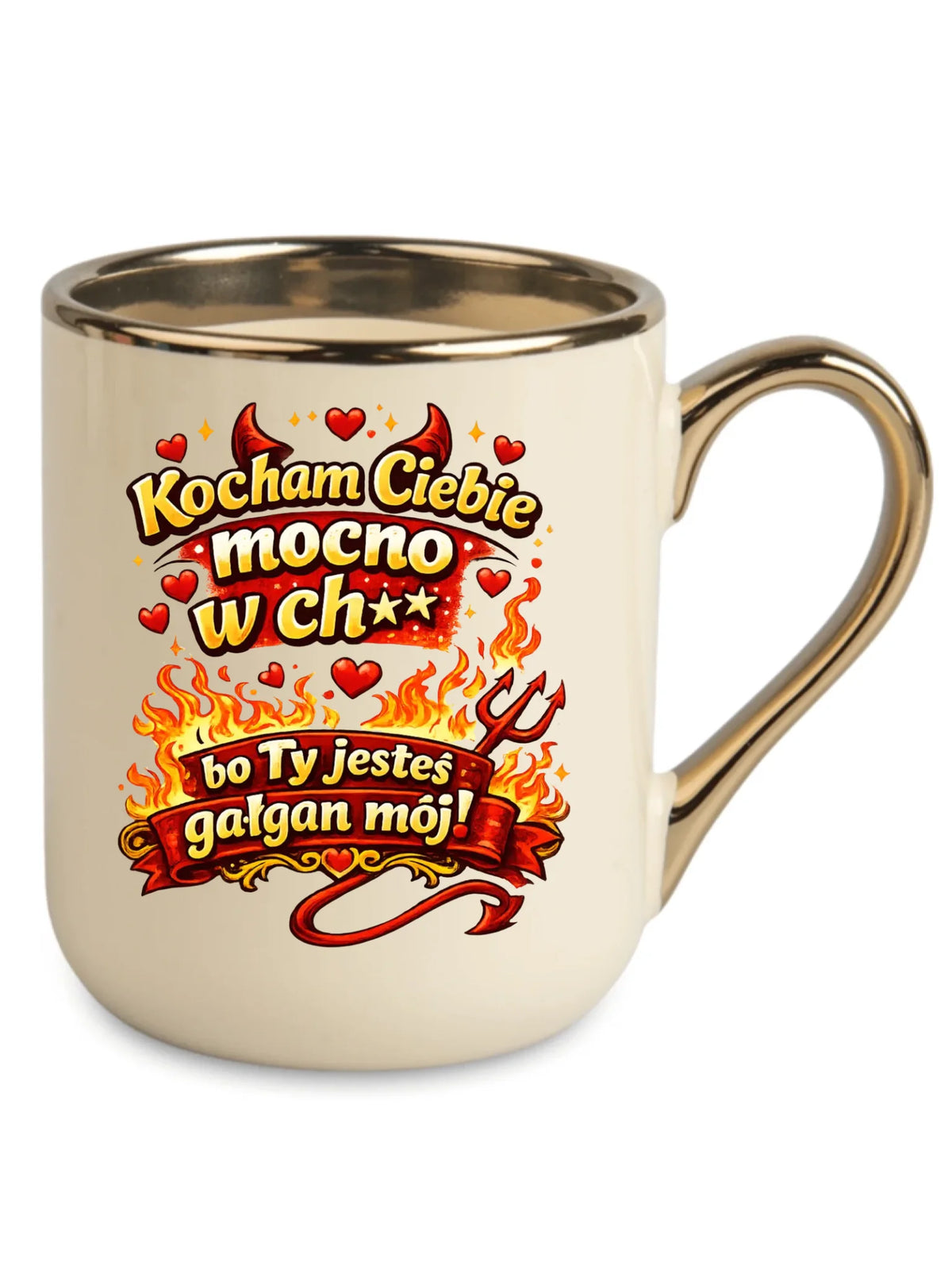 Kubek elegant dla par - Kocham Ciebie mocno w ch** bo Ty jesteś gałgan mój W82