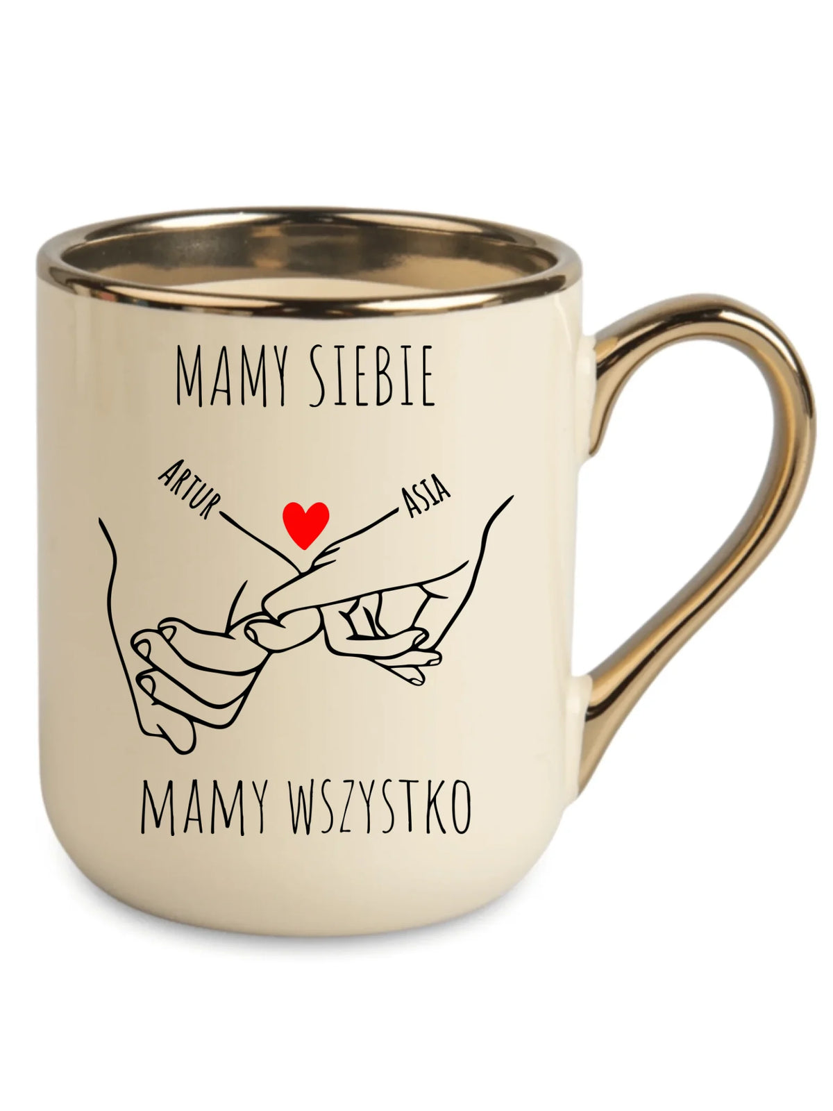 Kubek elegant dla par - Zaplecione ręce mamy siebie mamy wszystko - personalizowany W63