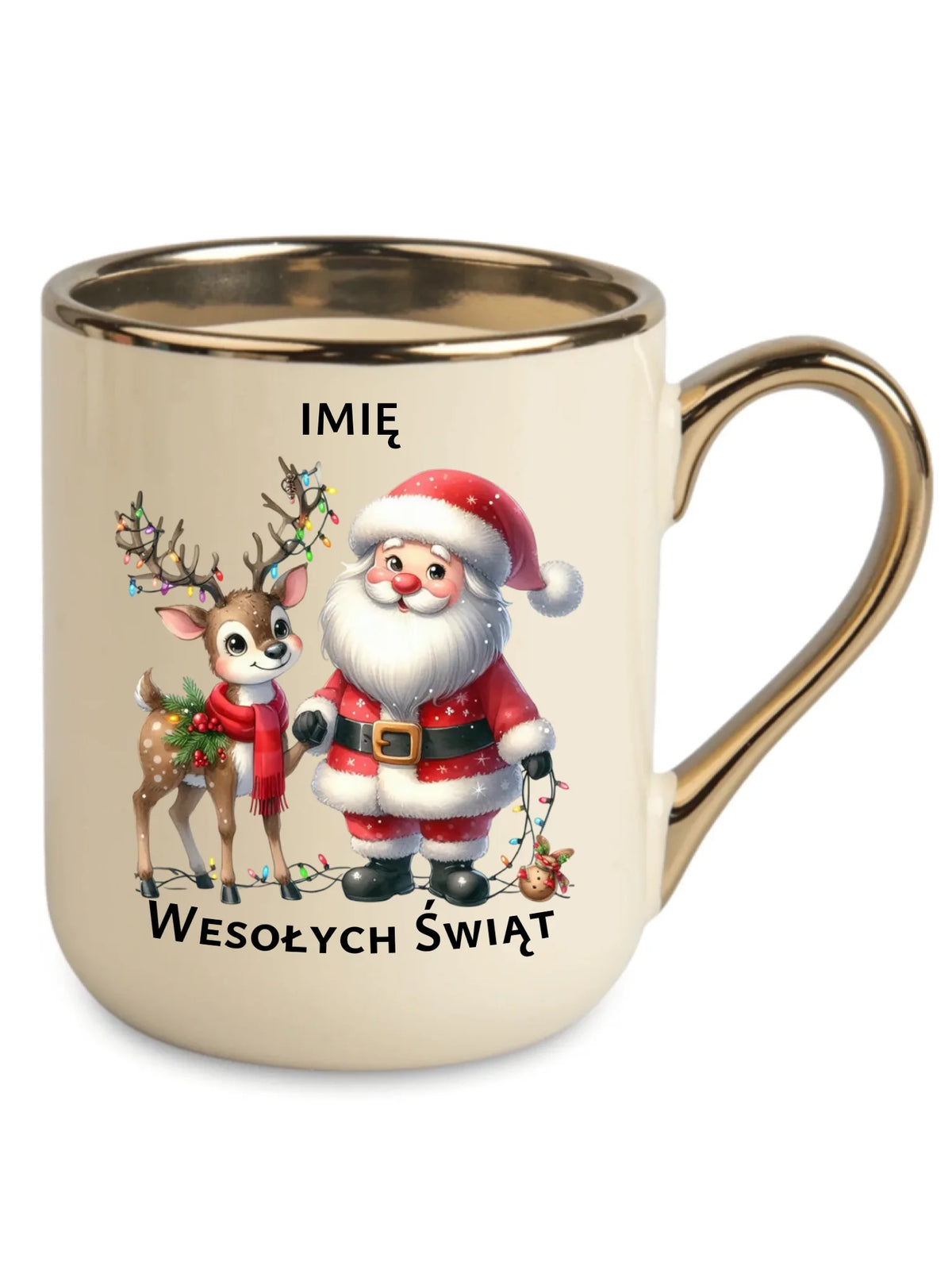 Kubek elegant świąteczny - Mikołaj z reniferem - personalizowany BN09
