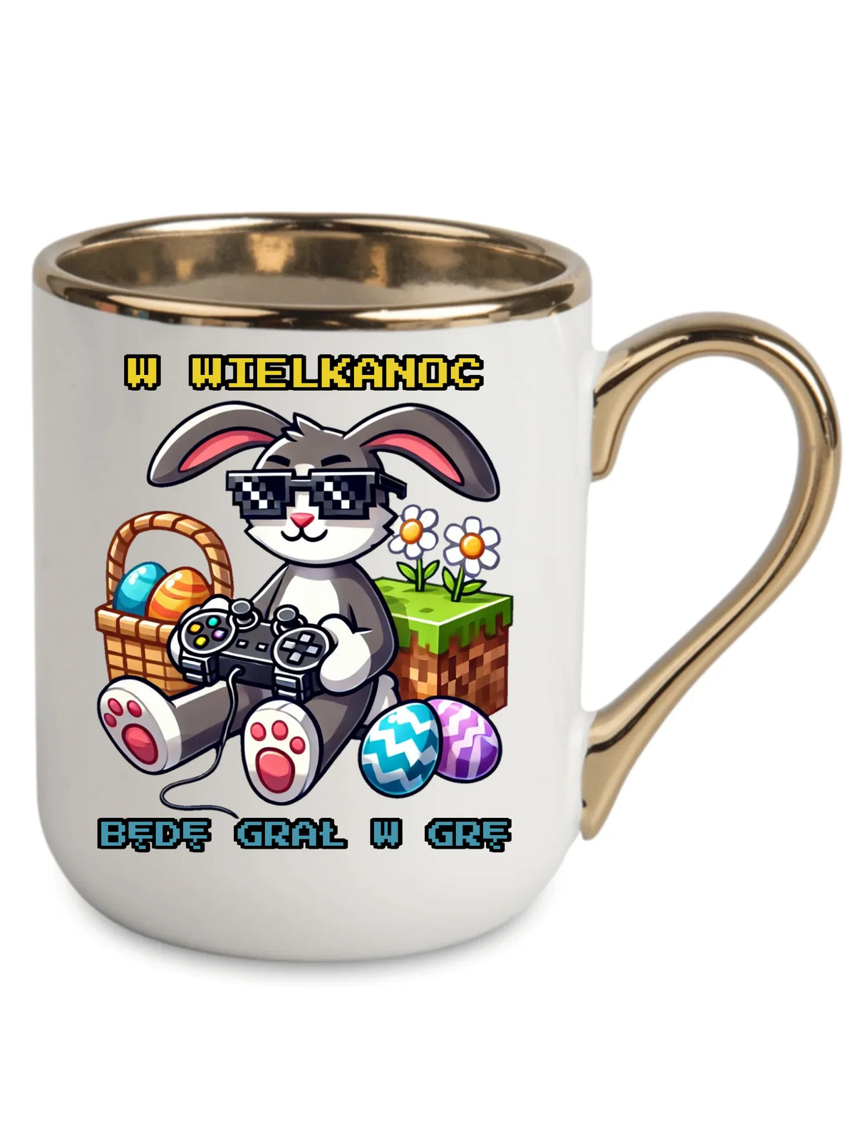 Kubek elegant Wielkanocny - Zajączek w stylu Minecraft Gamer WN22