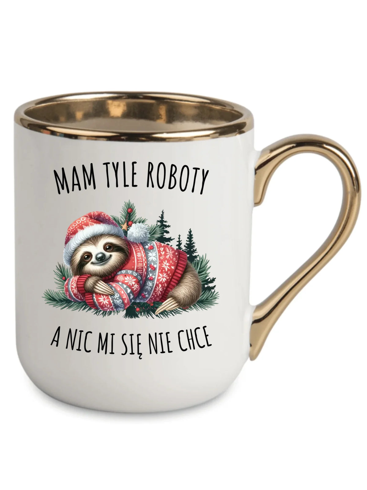 Kubek elegant świąteczny - Leniwiec Mam tyle roboty, a nic mi się nie chce BN18