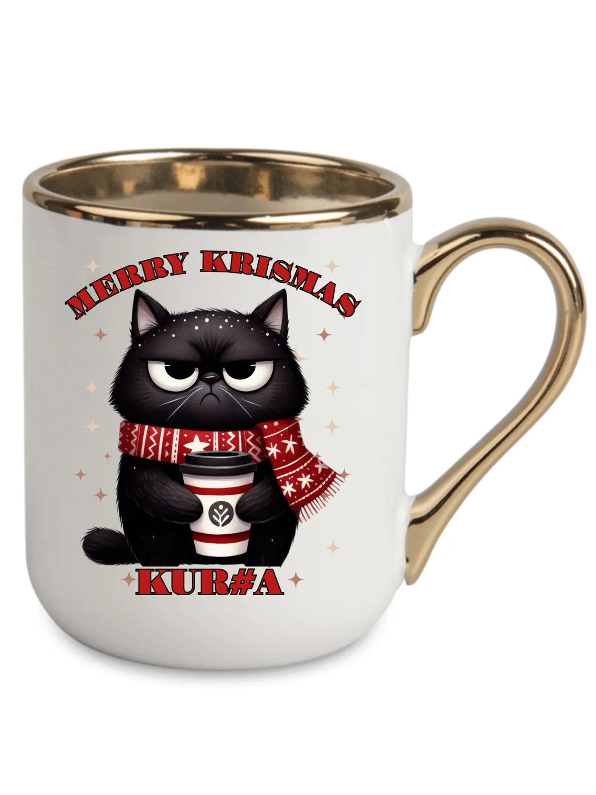 Kubek elegant świąteczny - Zburczany kot Merry Krismas kur#a - bez cenzury BN34