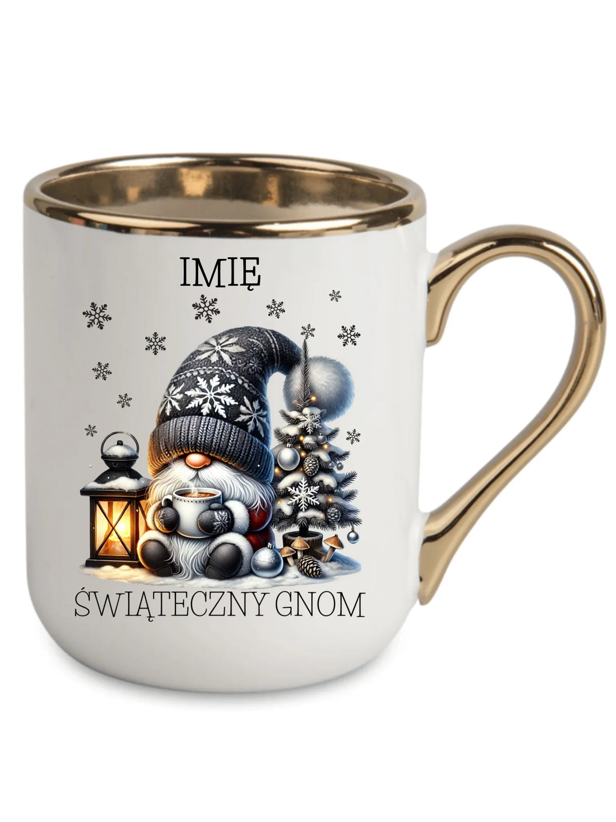 Kubek elegant świąteczny - Gnom z czekoladą - personalizowany BN41