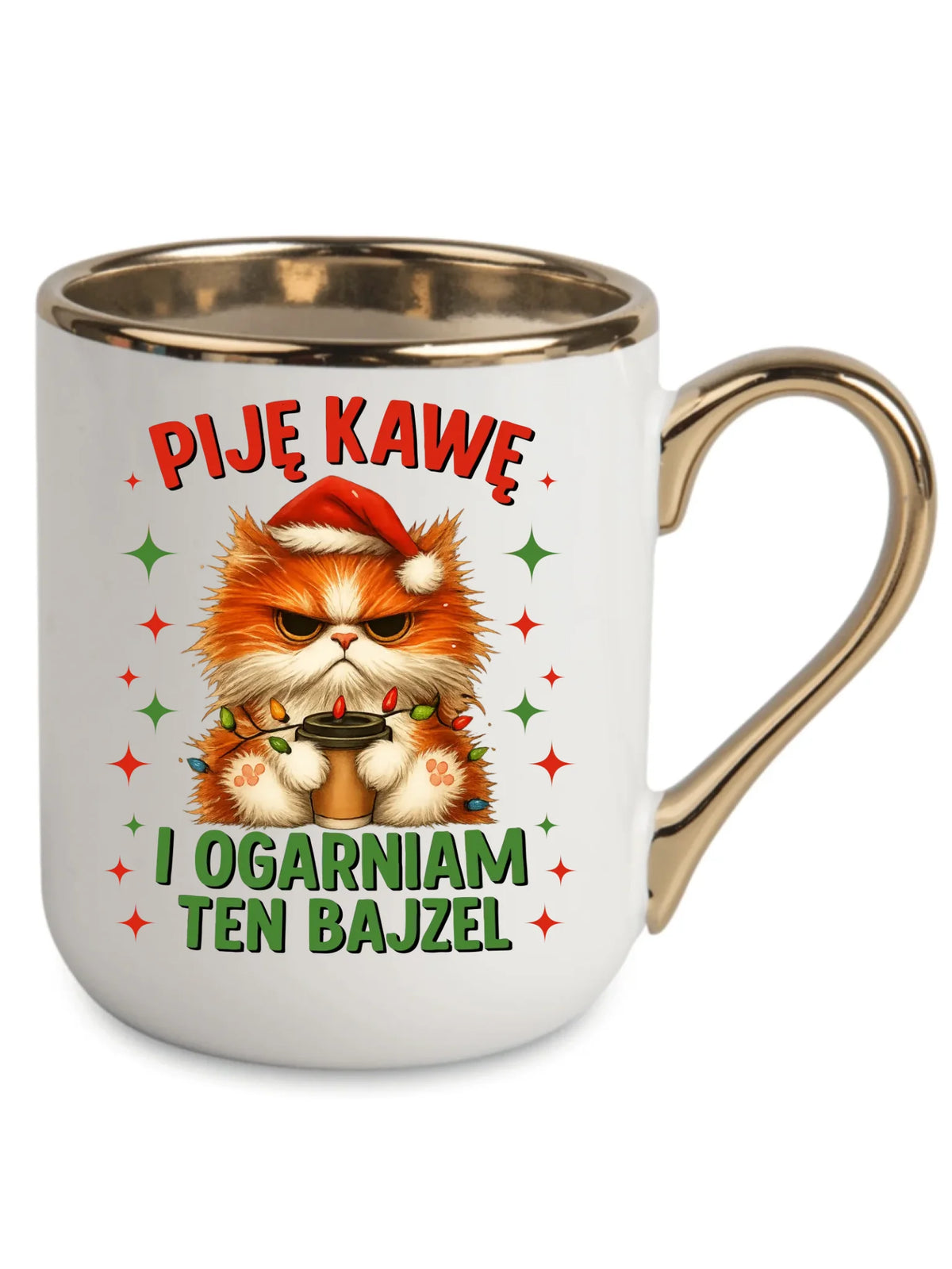 Kubek elegant świąteczny - Kot Piję kawę i ogarniam ten bajzel BN39