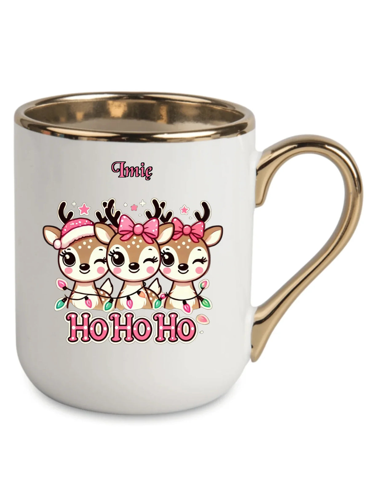 Kubek elegant świąteczny - Ho ho ho Słodkie reniferki - personalizowany BN49