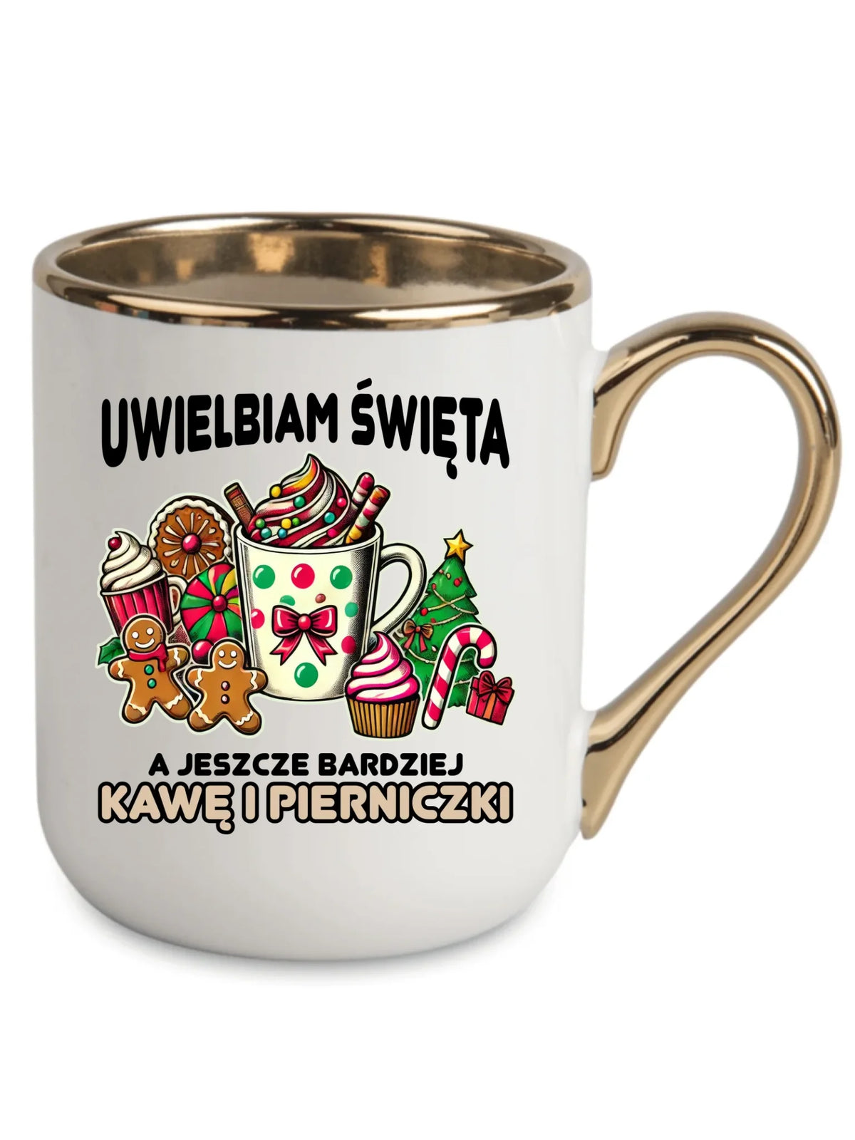 Kubek elegant świąteczny - Uwielbiam święta kawę i pierniczki BN47