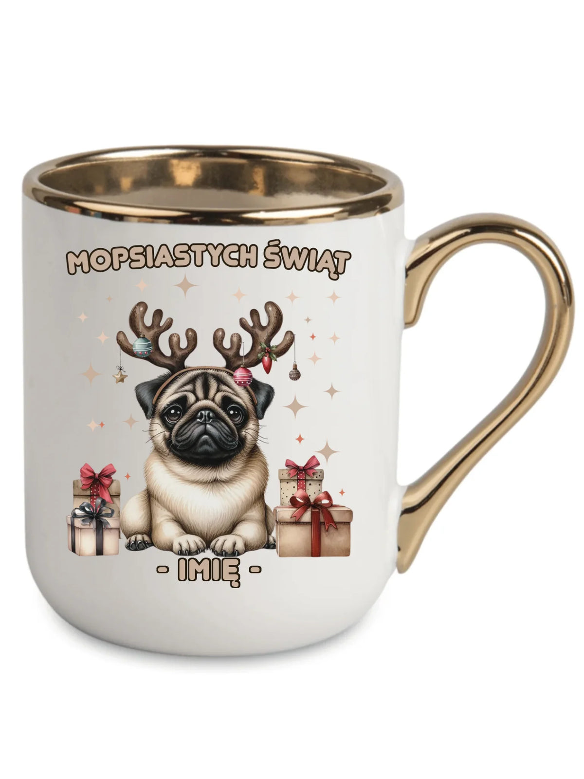 Kubek elegant świąteczny - Mops Mopsiastych świąt - personalizowany BN91
